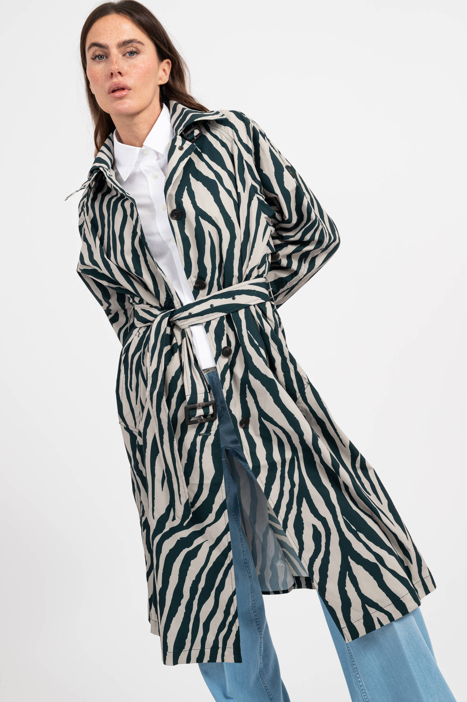 Mantel DANIELLE mit Zebra-Streifen Print in Grün