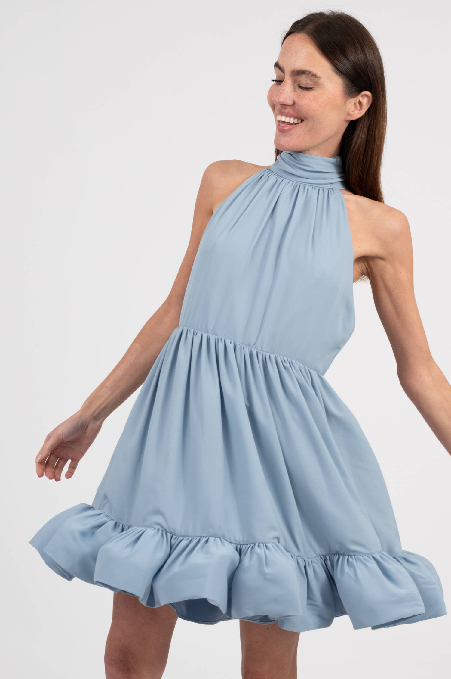 Volantkleid FERN in Skyblau