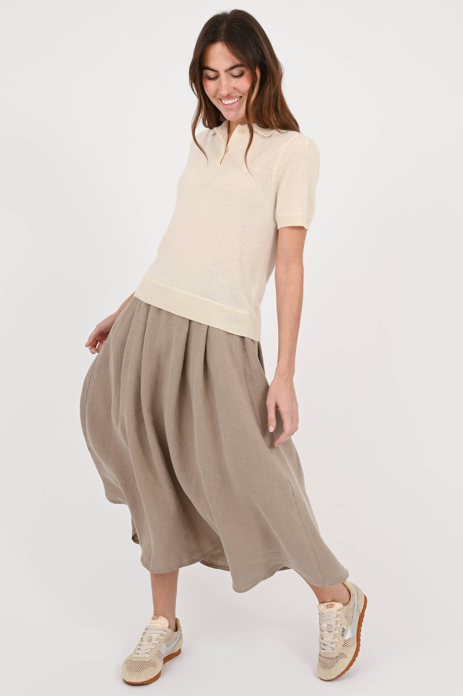 Cashmere Poloshirt mit Puffärmel in Creme Cashmere Poloshirt mit Puffärmel in Creme