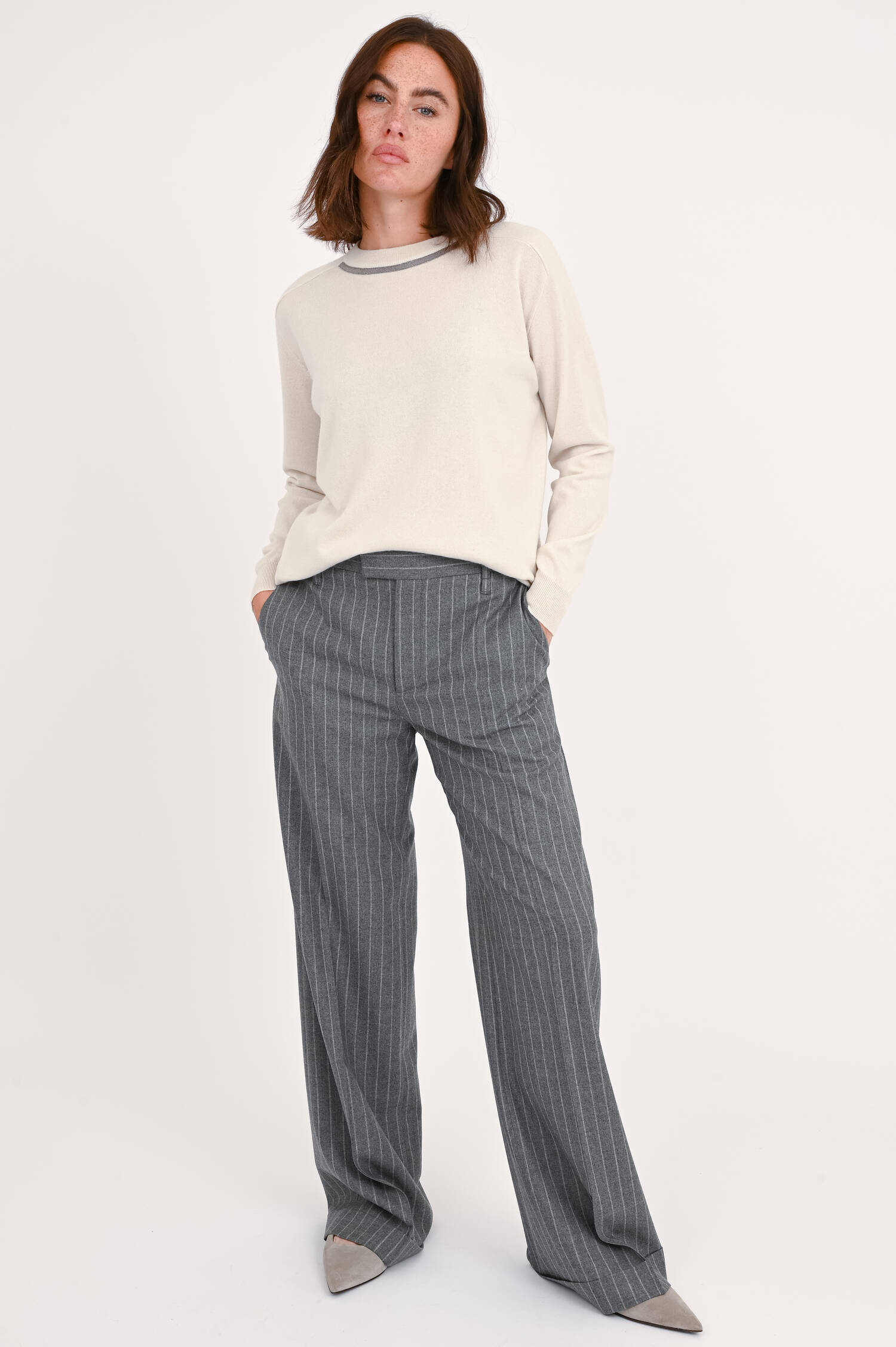 Cashmerepullover mit Molini-Detail in Creme
