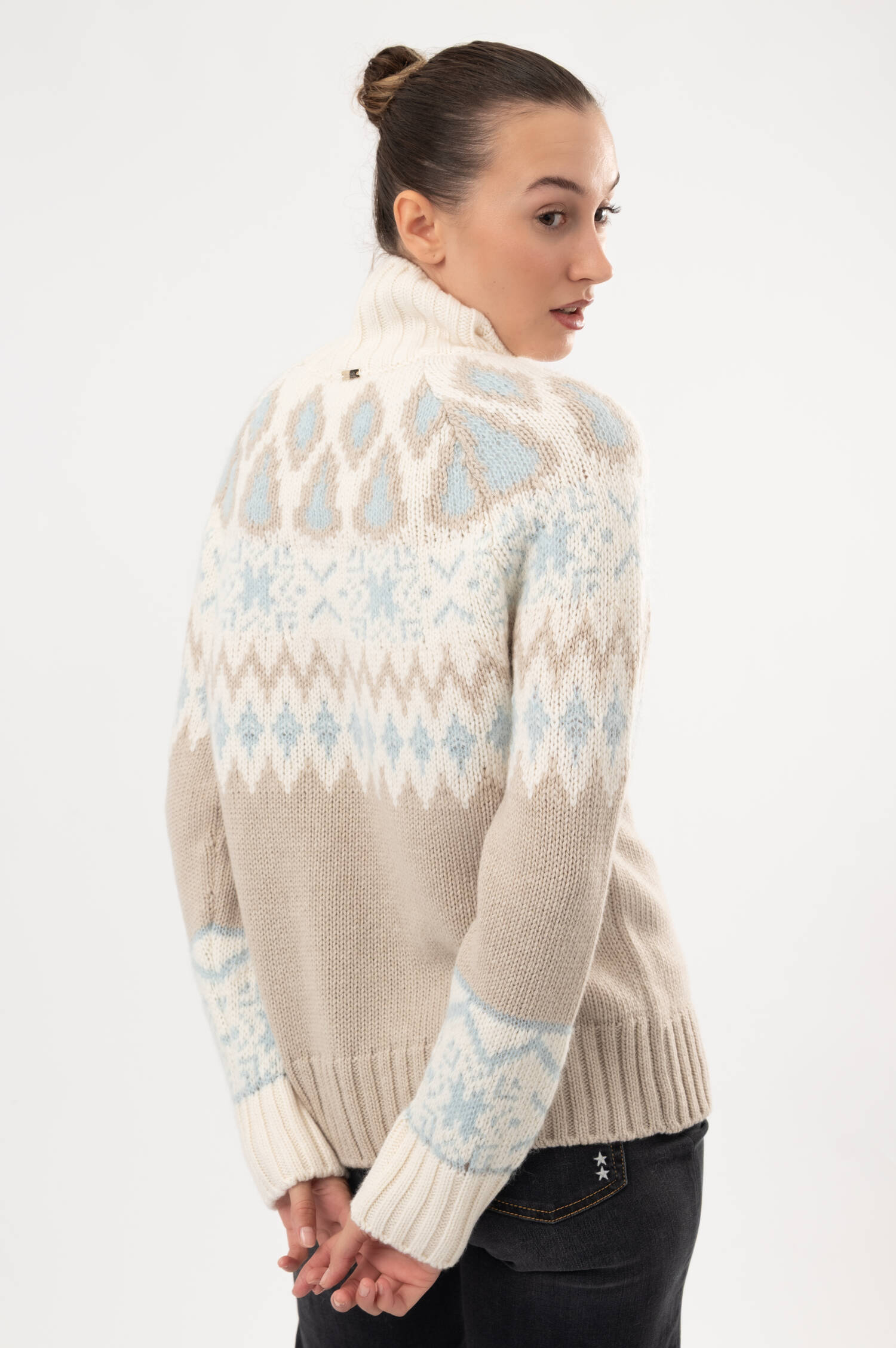 Woll-Cashmere-Pullover mit Norwegermuster in Natur Woll-Cashmere-Pullover mit Norwegermuster in Natur