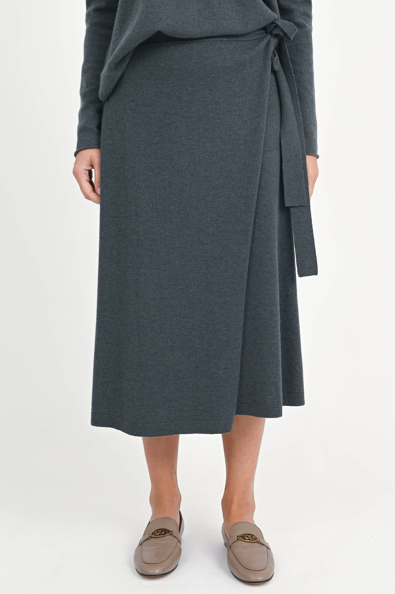 Wickelrock aus Cashmere-Woll-Mix in Graugrün