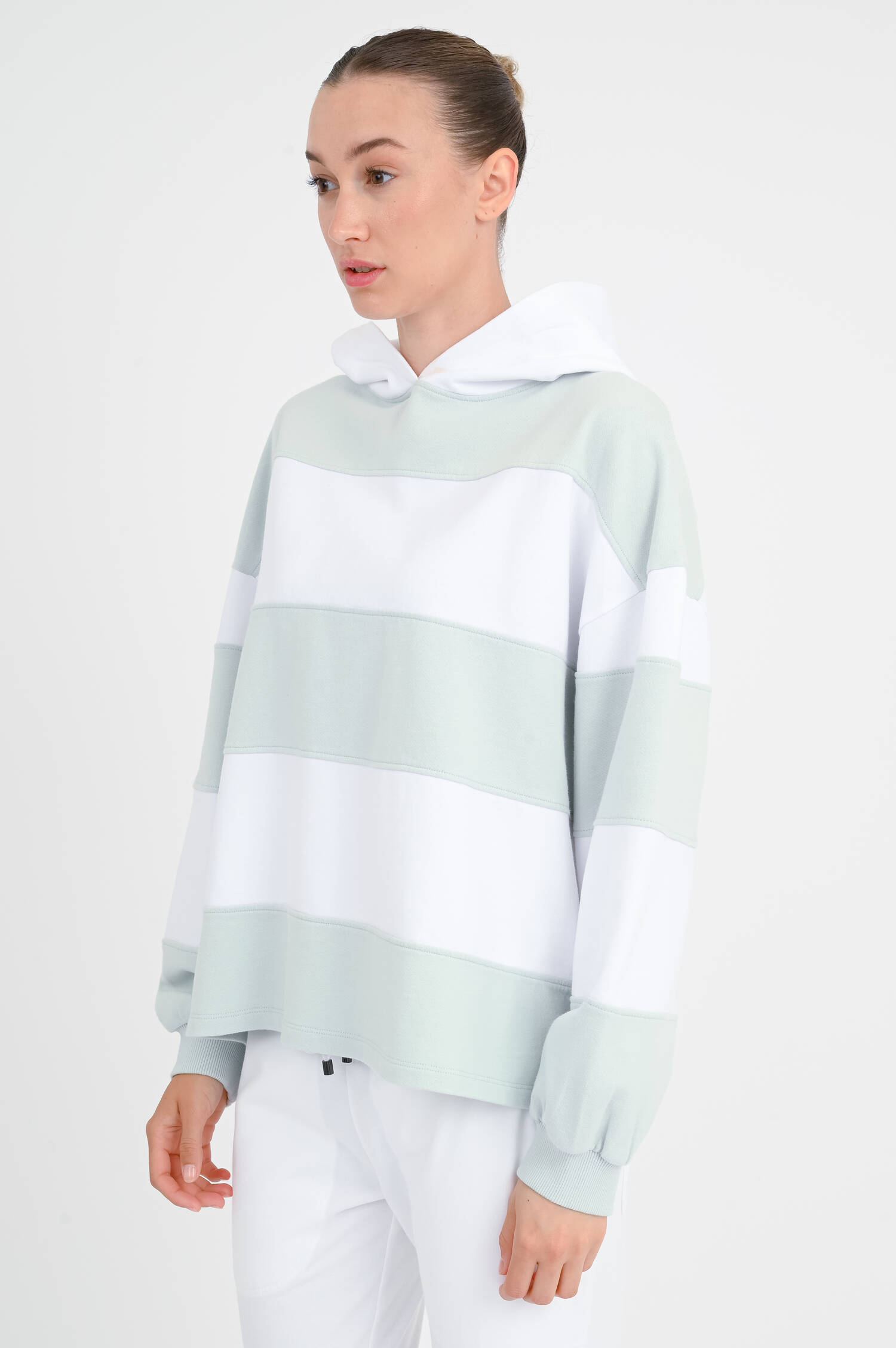 Gestreifter Hoodie CAREN in Dusty Aqua/Weiß