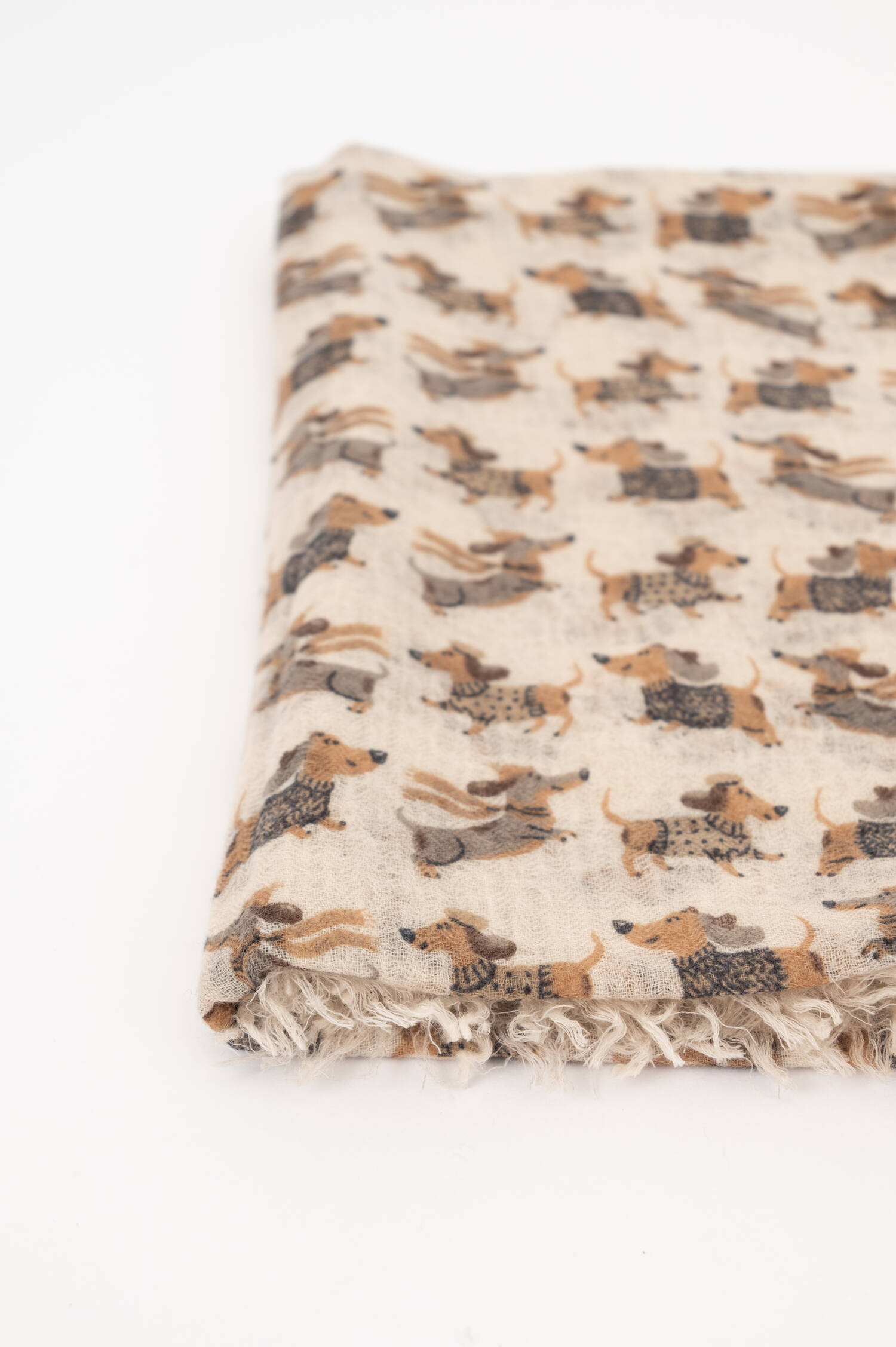 Woll-Schal mit Hunde-Print in Beige/Oliv