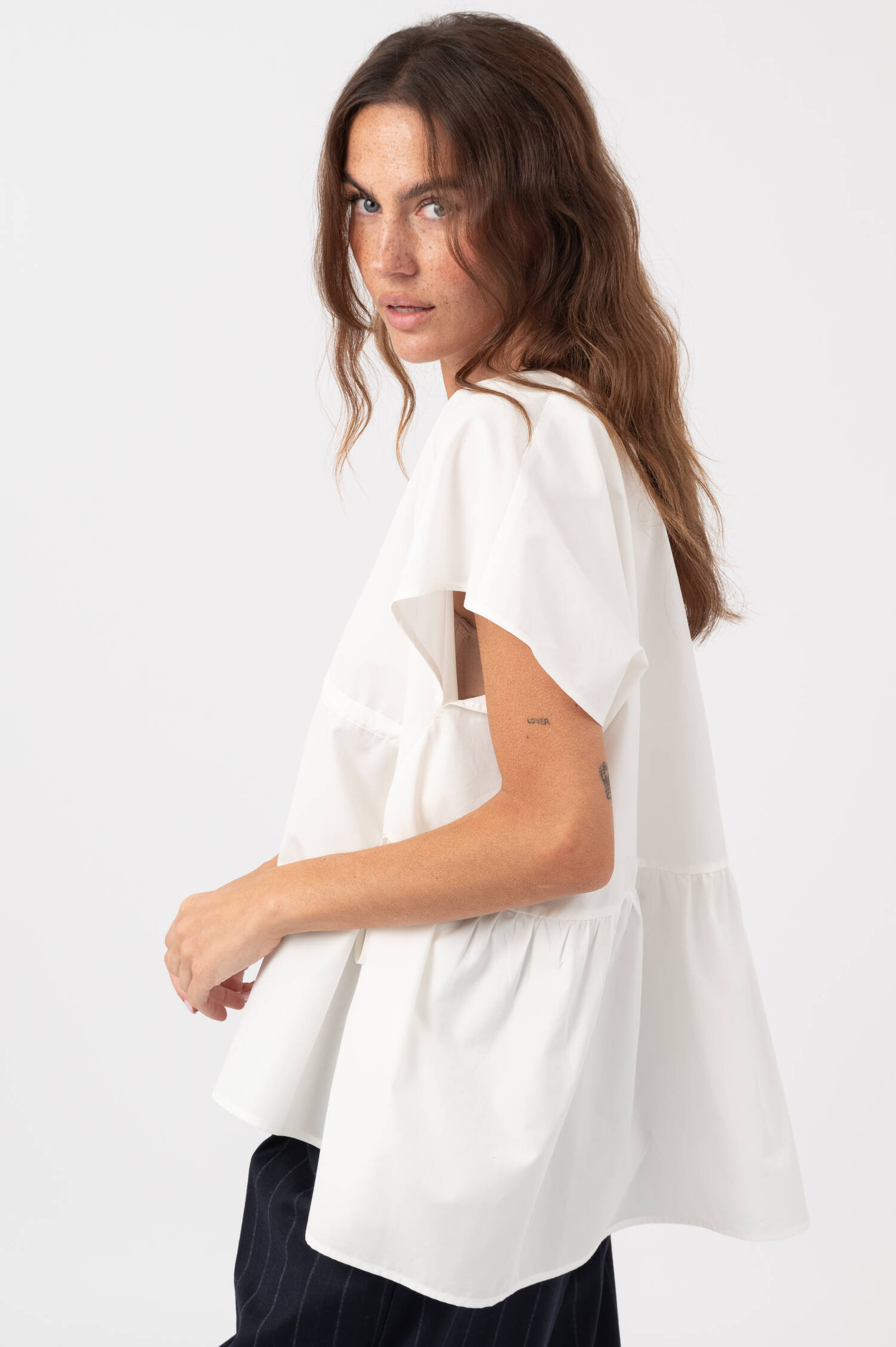 Popeline-Bluse mit Raffung in Weiß Popeline-Bluse mit Raffung in Weiß