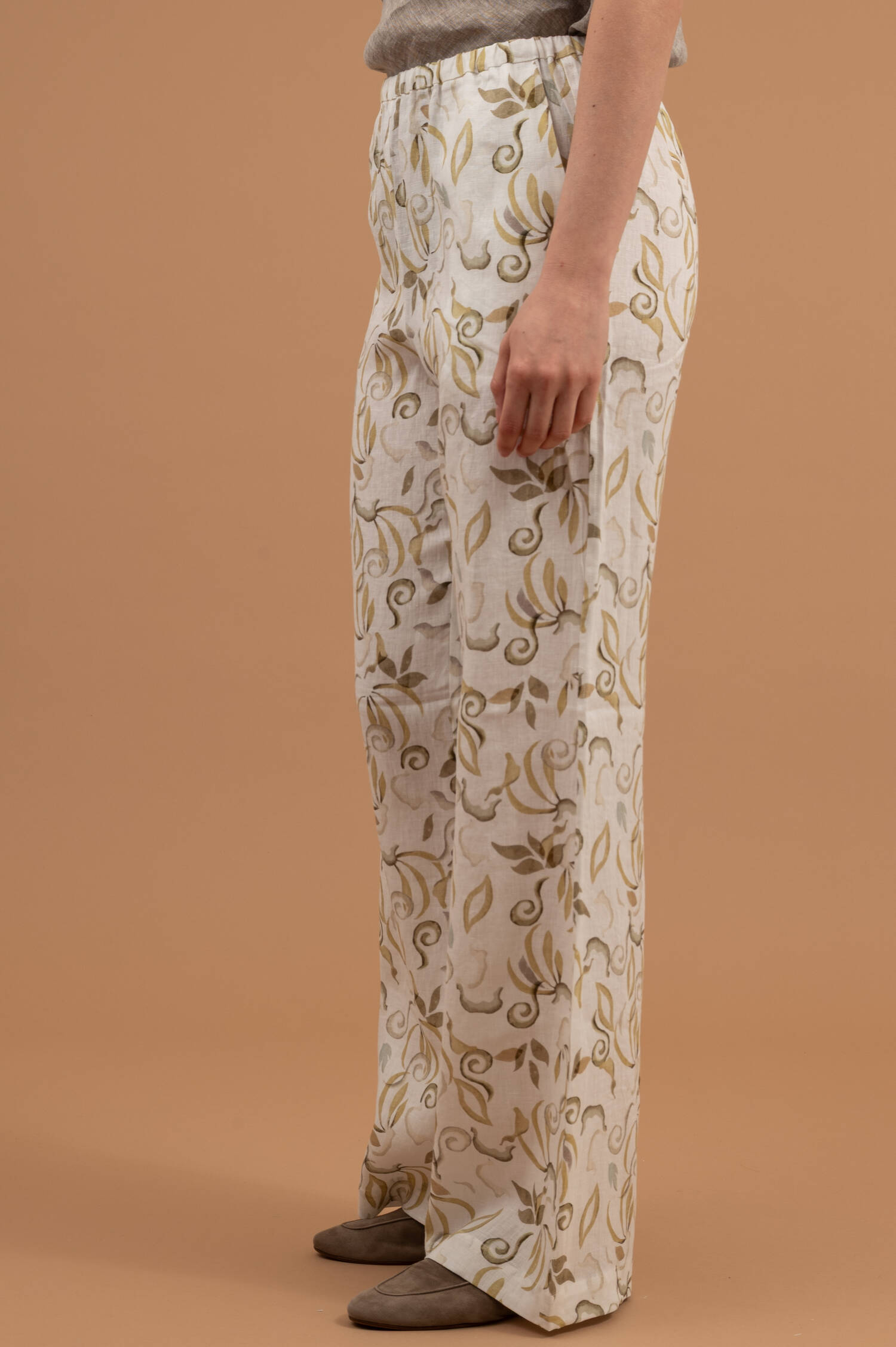 Wide-Leg Leinenschlupfhose RANDY in Grün/Weiß