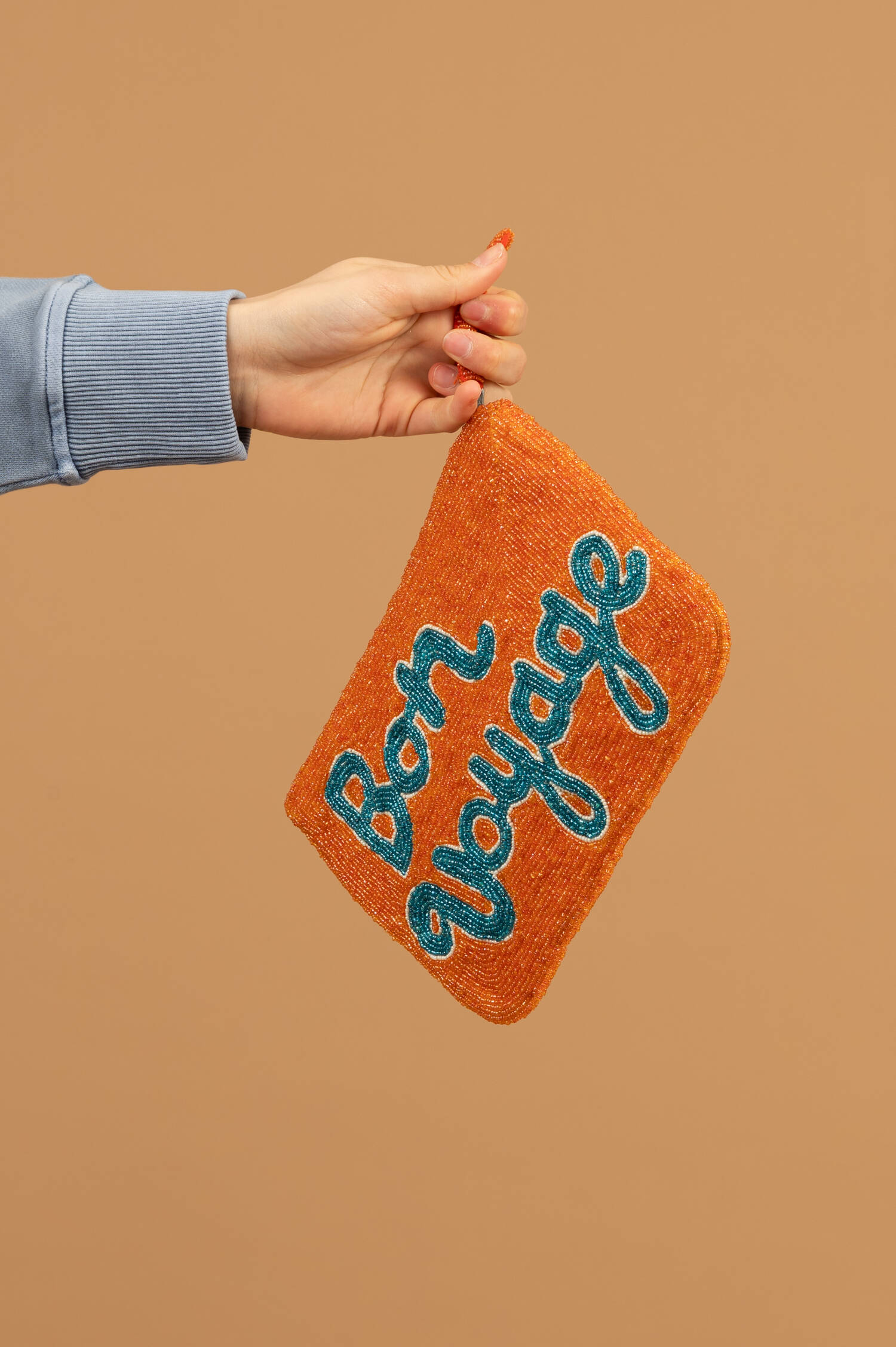 Perlen Clutch BON VOYAGE in Orange/Blau