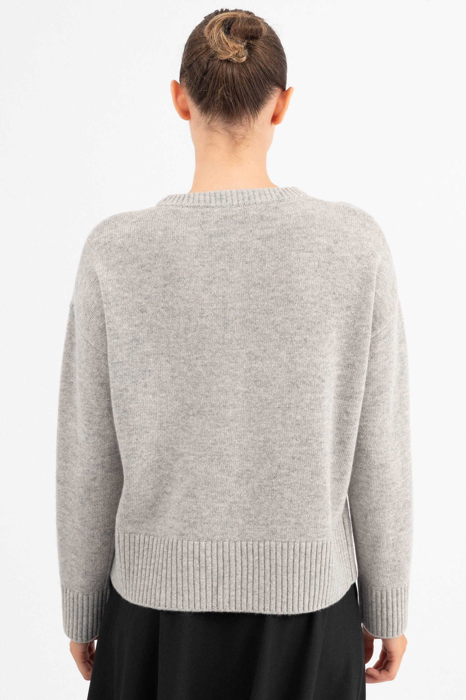 Woll-Pullover mit Dackelmotiv in Grau meliert