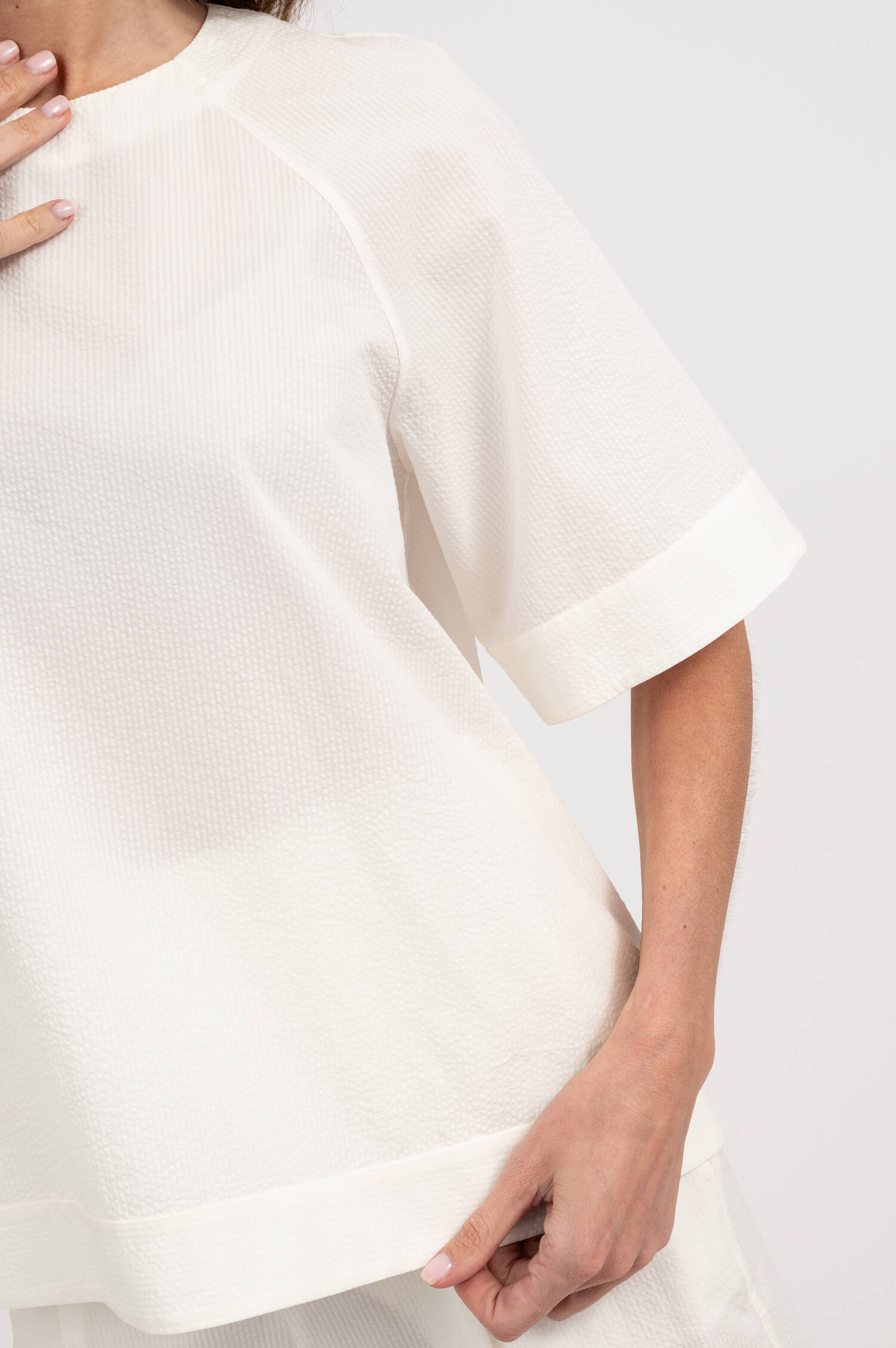 Seersucker Blusenshirt RIDENTE in Weiß