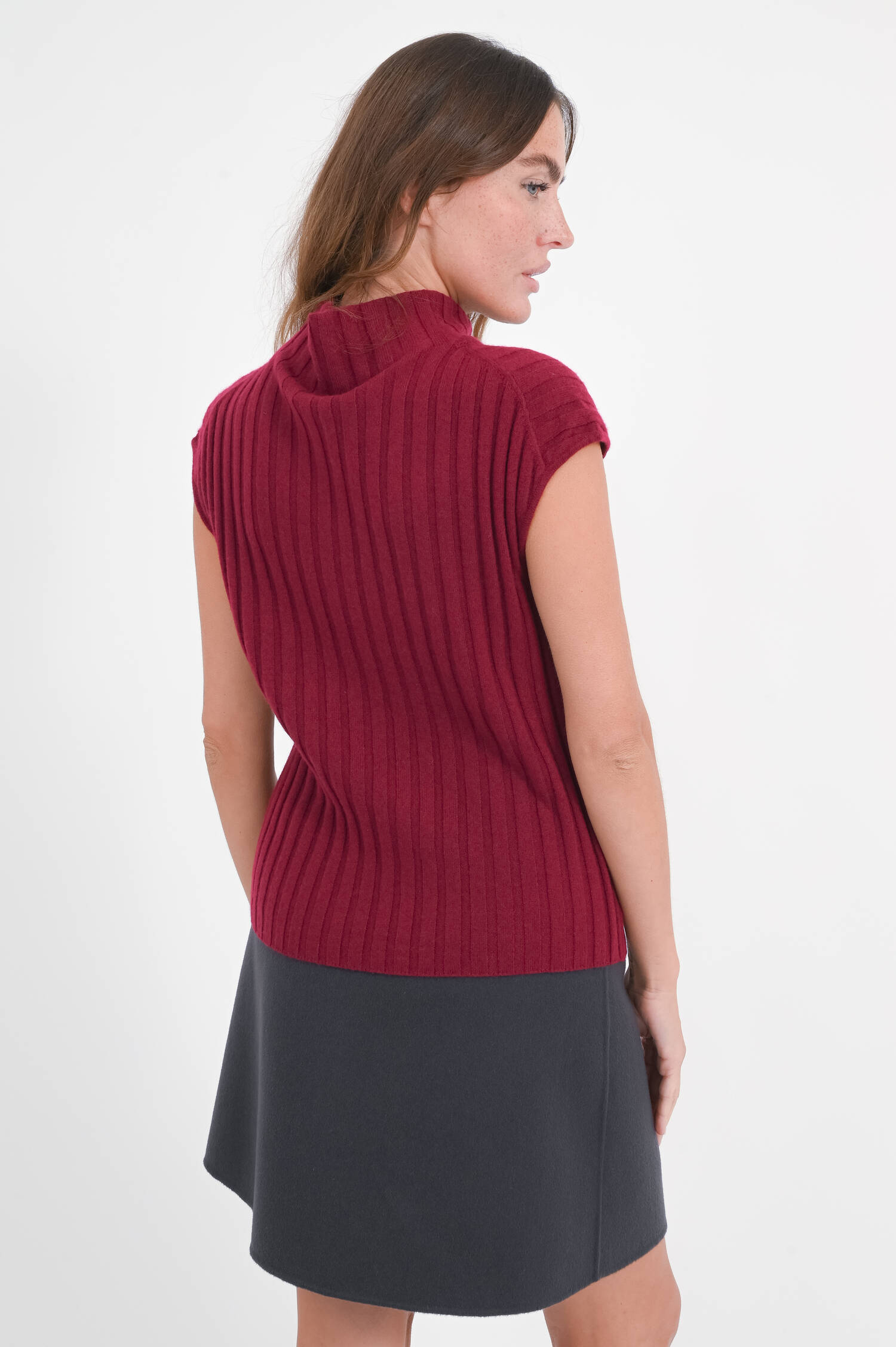 Rippstrick Pullunder aus Cashmere in Bordeaux