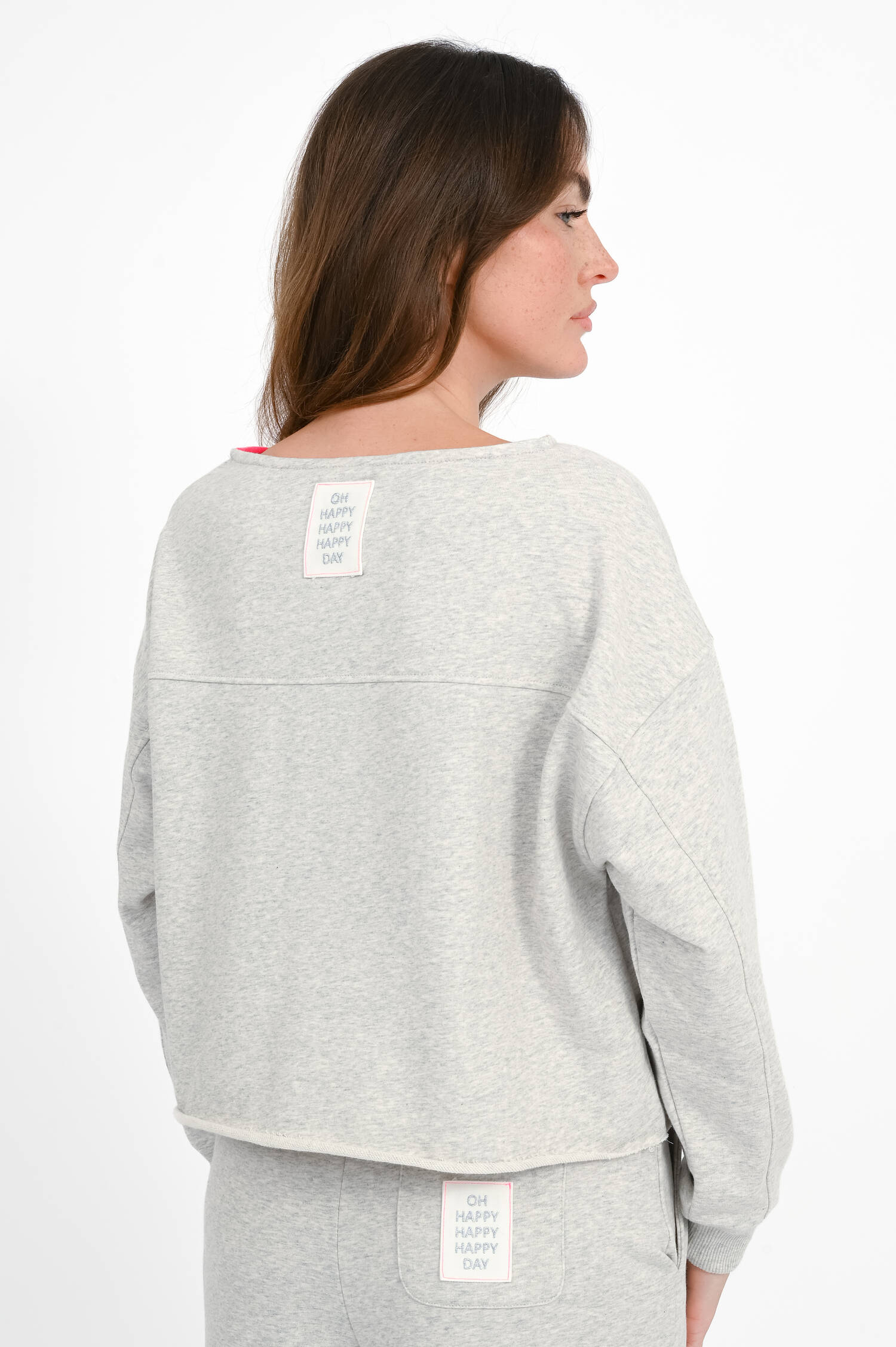 Sweater mit Herz-Stickerei in Grau meliert
