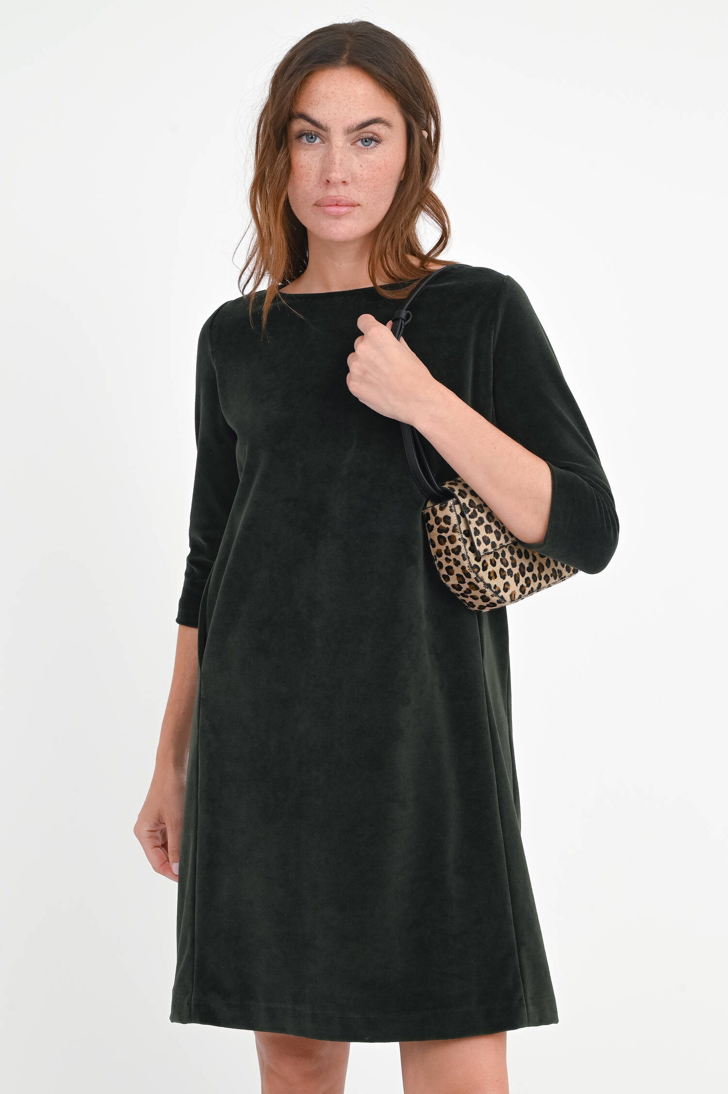 Samt-Kleid mit 3/4 Arm in Dark Forest