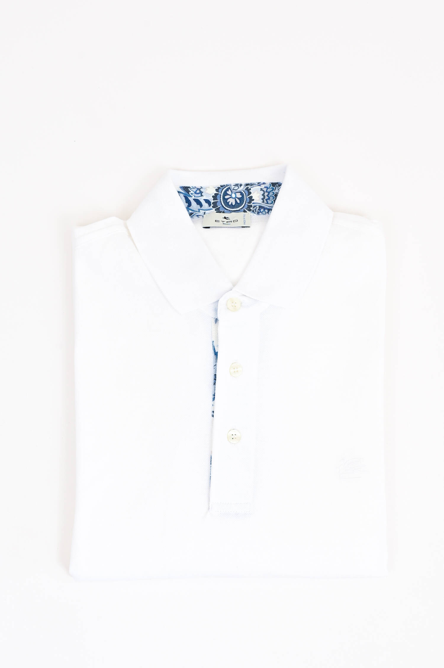 Polo-Shirt mit gemustertem Kragen in Weiß/Blau