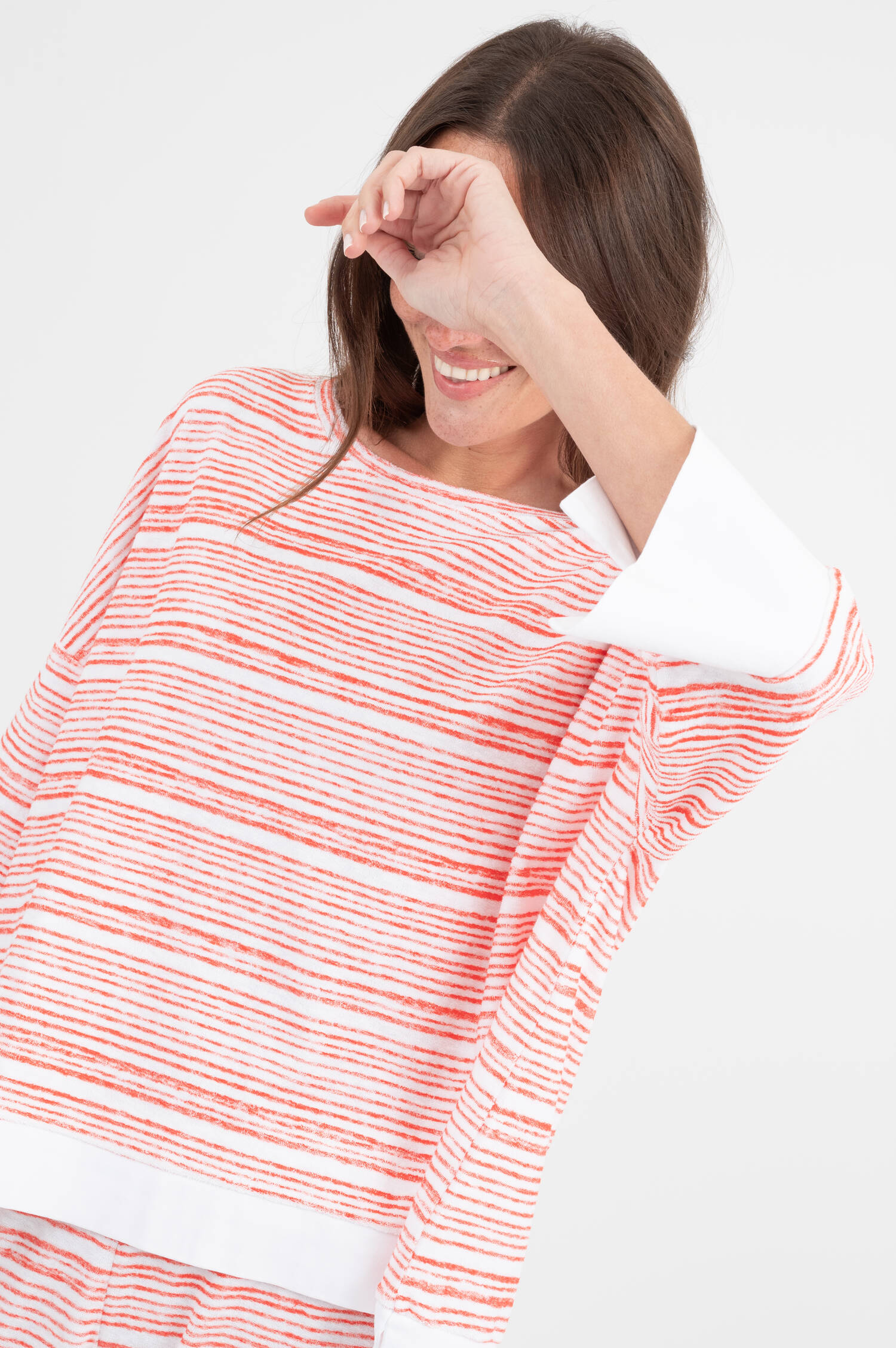 Frottee Sweater TULLI in Rot/Weiß gestreift Frottee Sweater TULLI in Rot/Weiß gestreift
