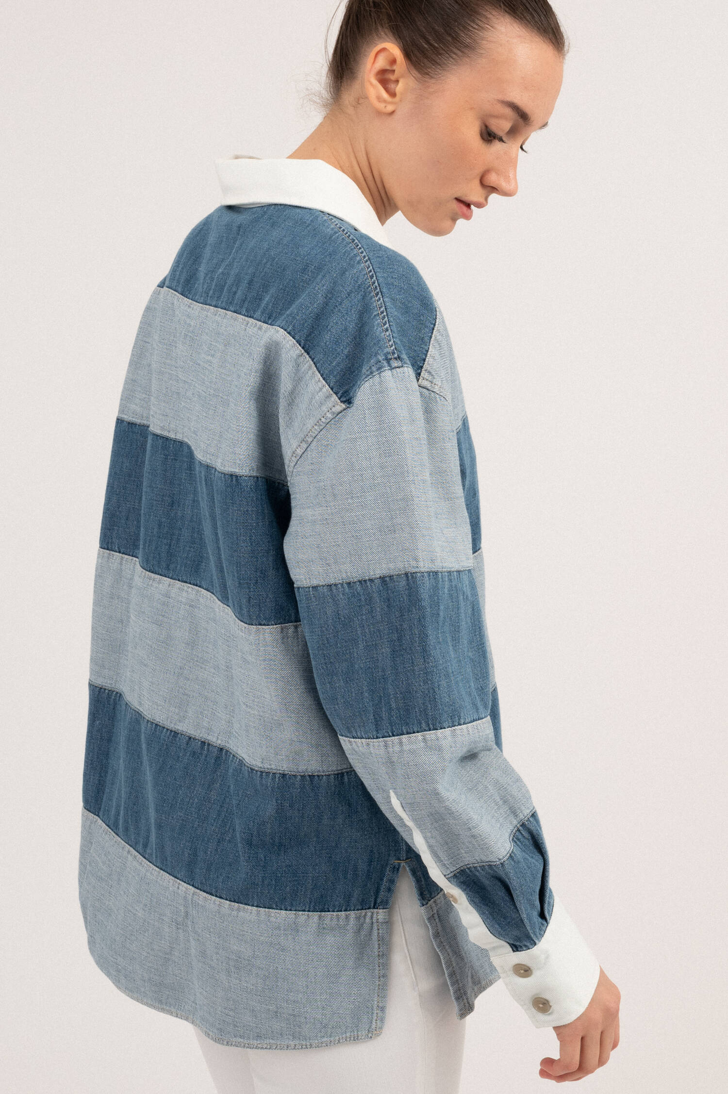 Rugby Denimshirt in Hellblau/Mittelblau