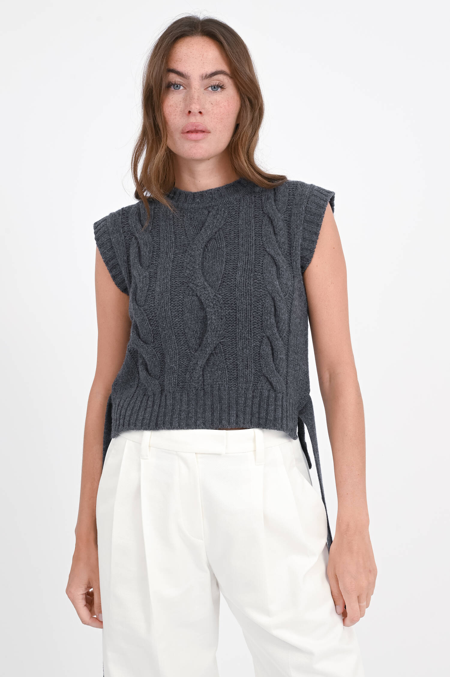 Plisseekleid EBRO mit Pullunder in Schwarz/Grau