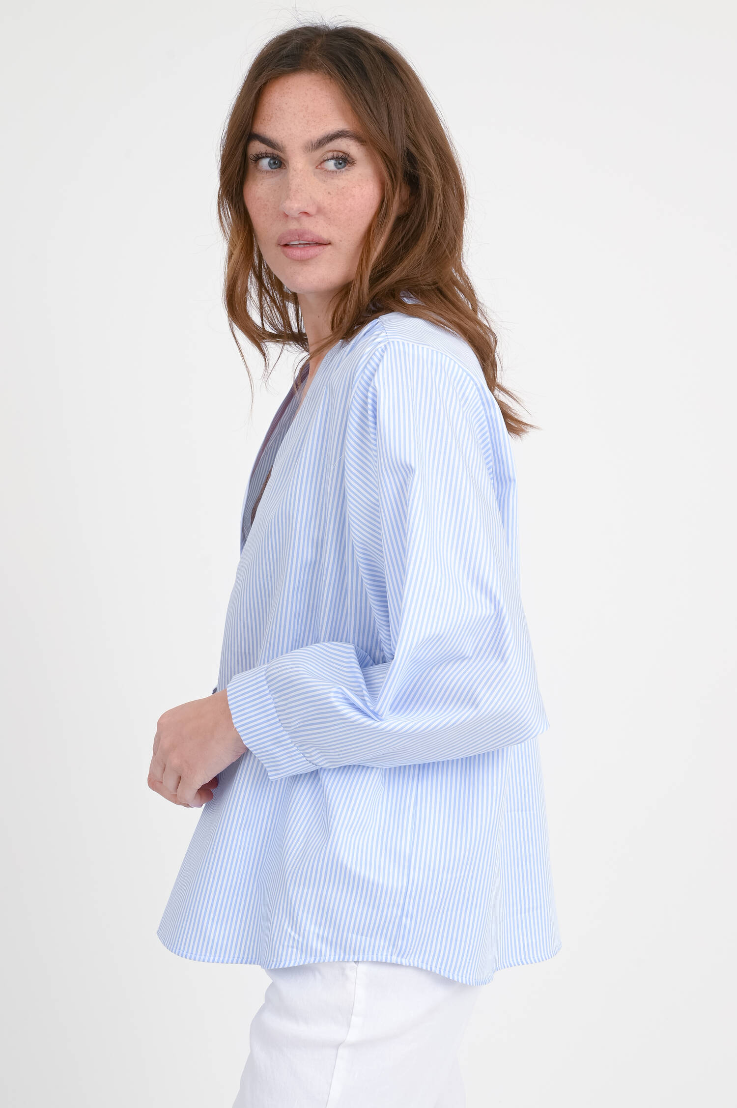 A-Linien Bluse OGAN in Hellblau/Weiß gestreift