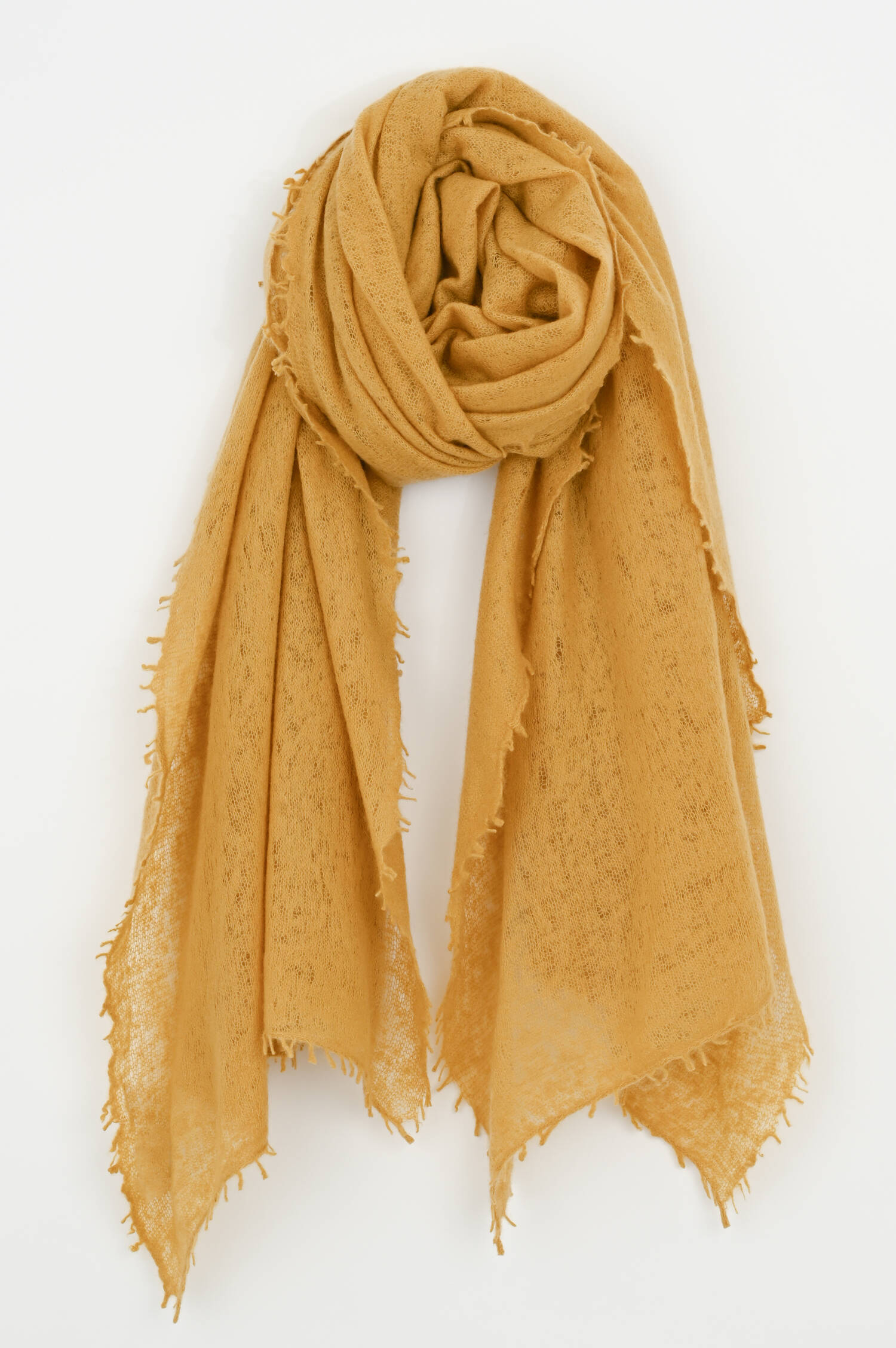 Cashmere Schal mit Fransenkante in Korngelb