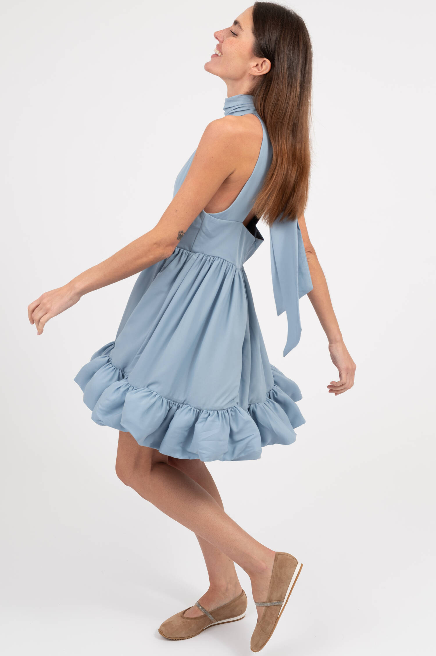 Volantkleid FERN in Skyblau