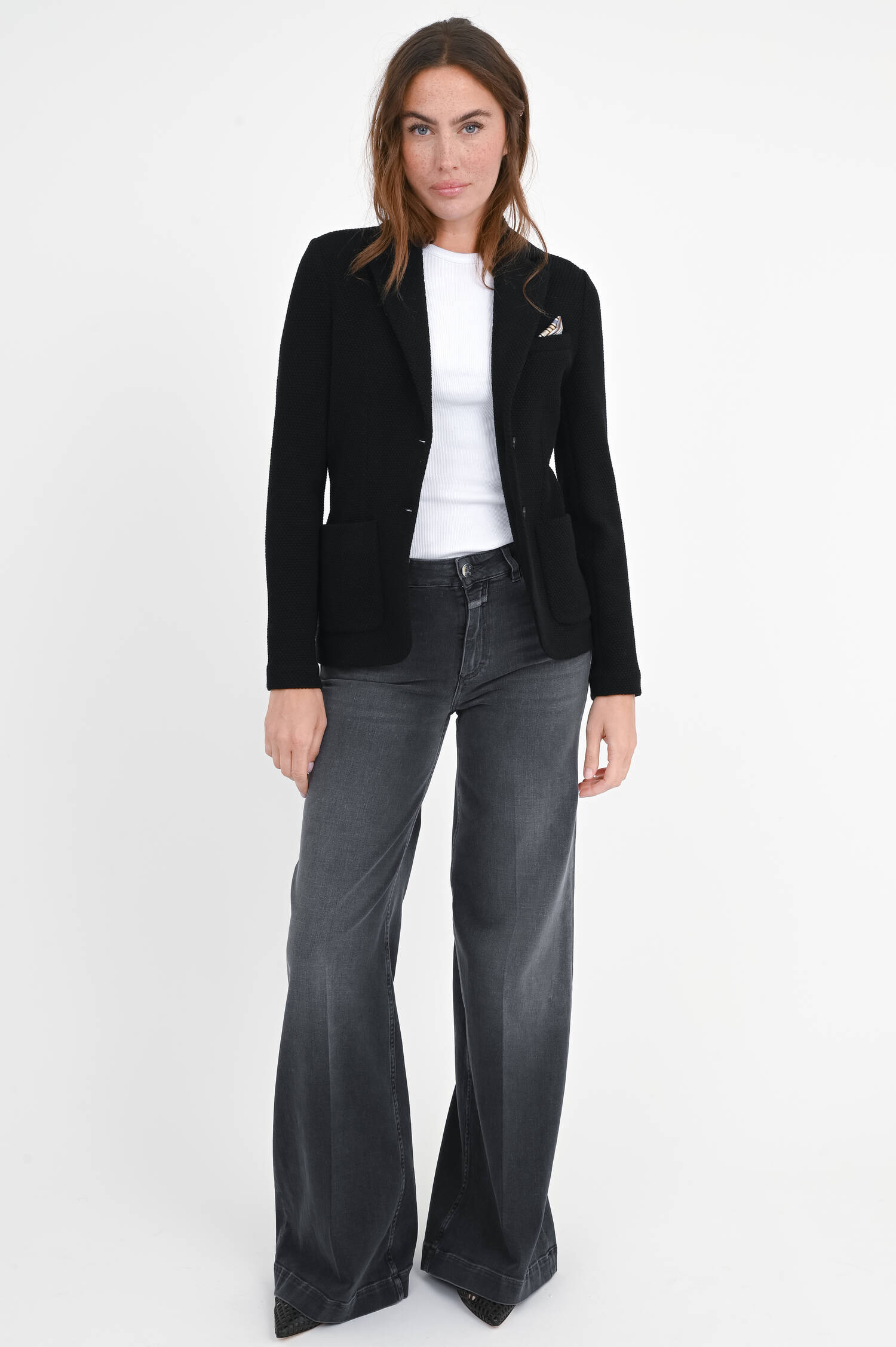 Woll-Blazer mit Struktur in Schwarz