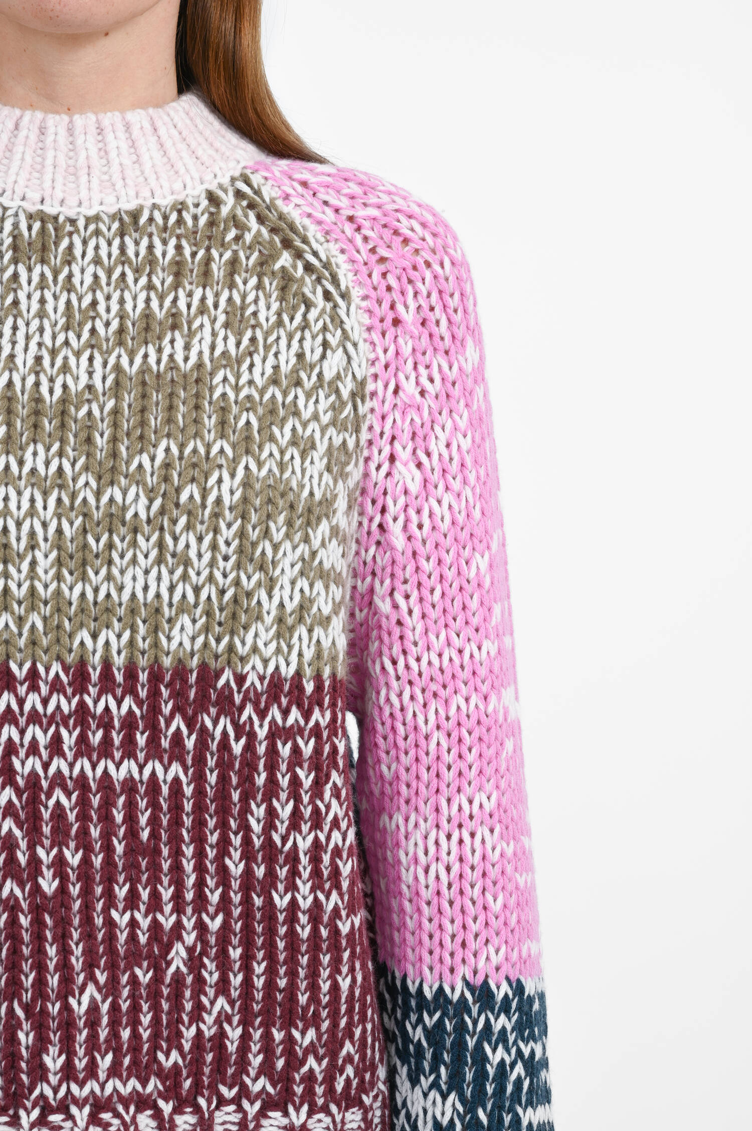Cashmere-Strickpullover in Pink/Braun/Navy
