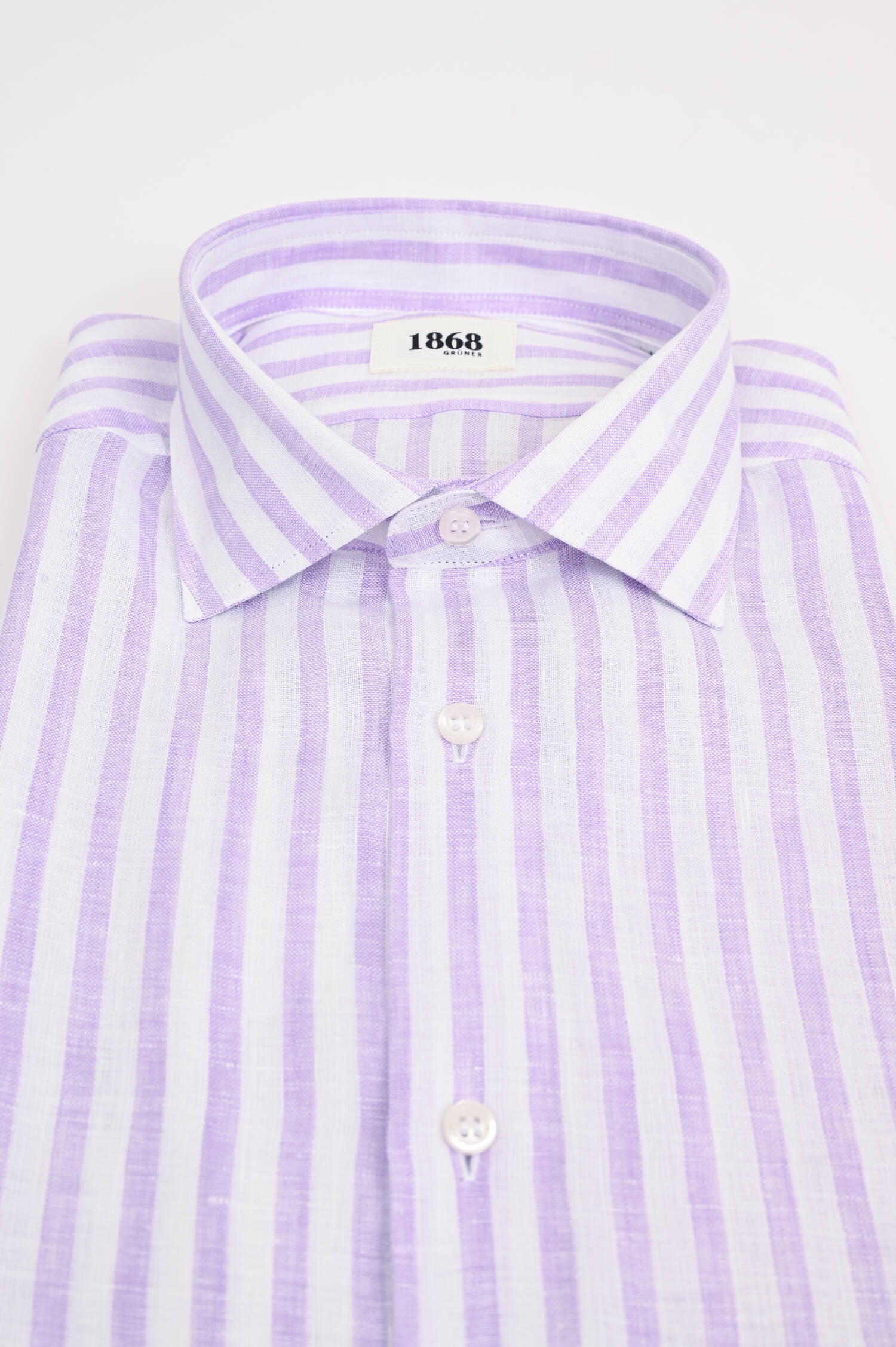Leinenhemd mit breiten Streifen in Flieder/Weiß