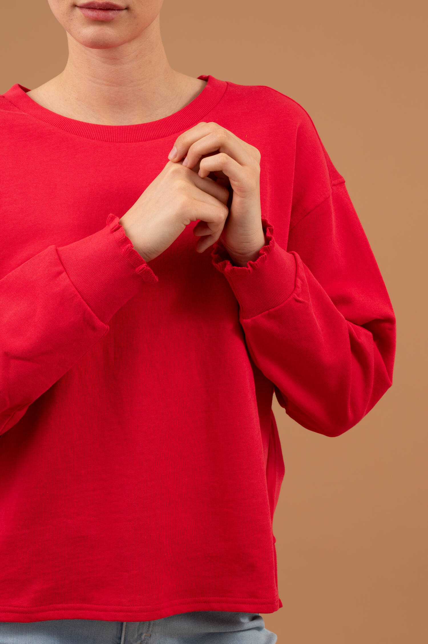 Sweater mit Rüschen-Details in Geraniumpink