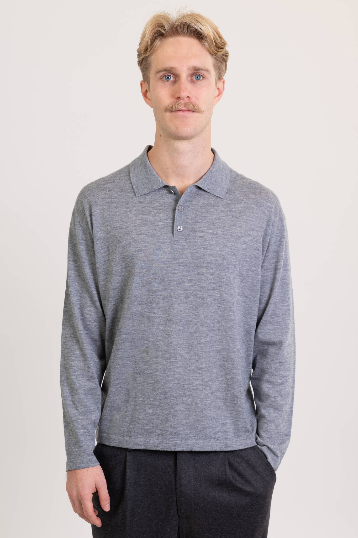Cashmere Polo-Shirt LIAM in Grau meliert