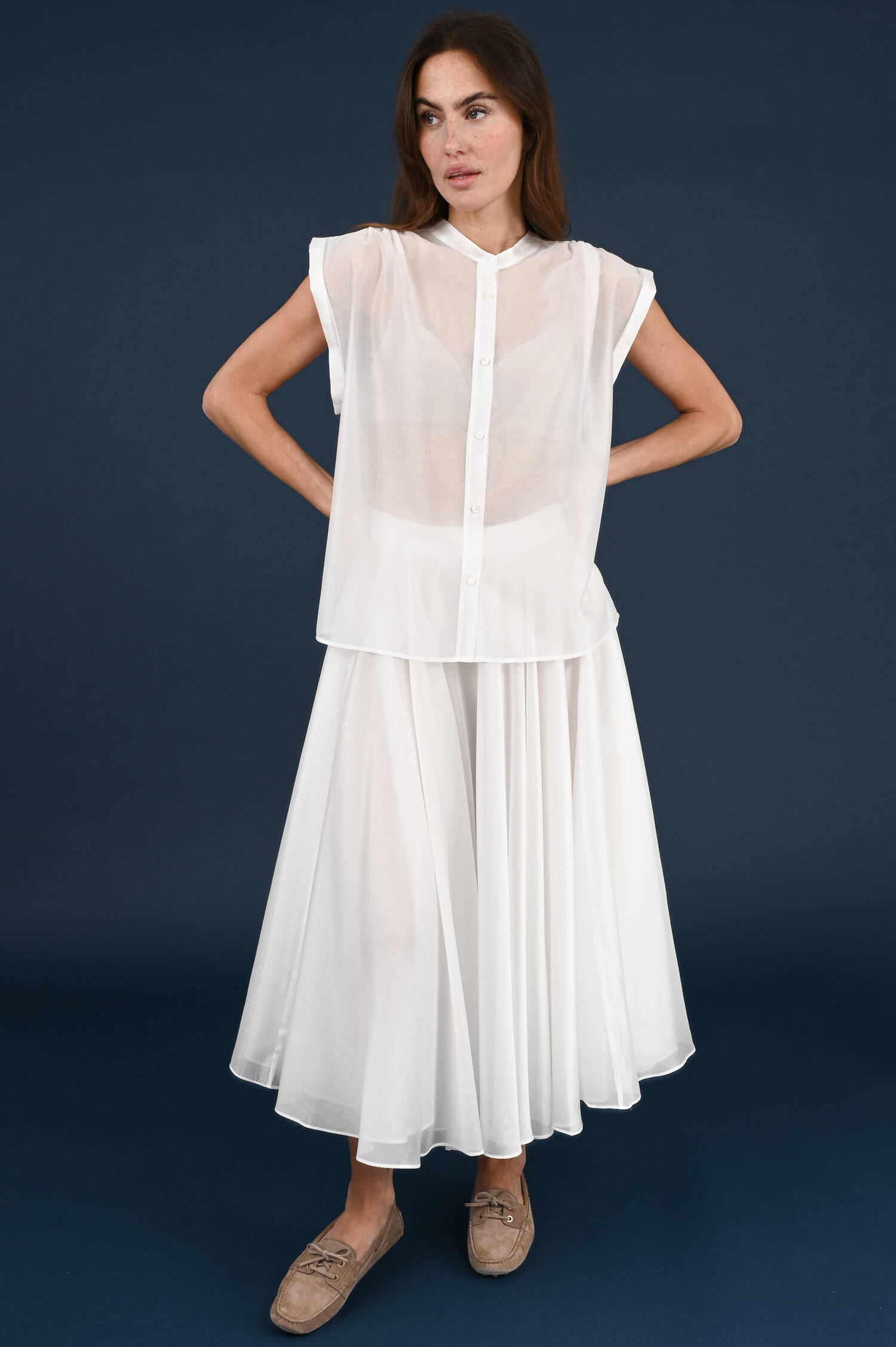 Weite Ärmellose Bluse in Bianco