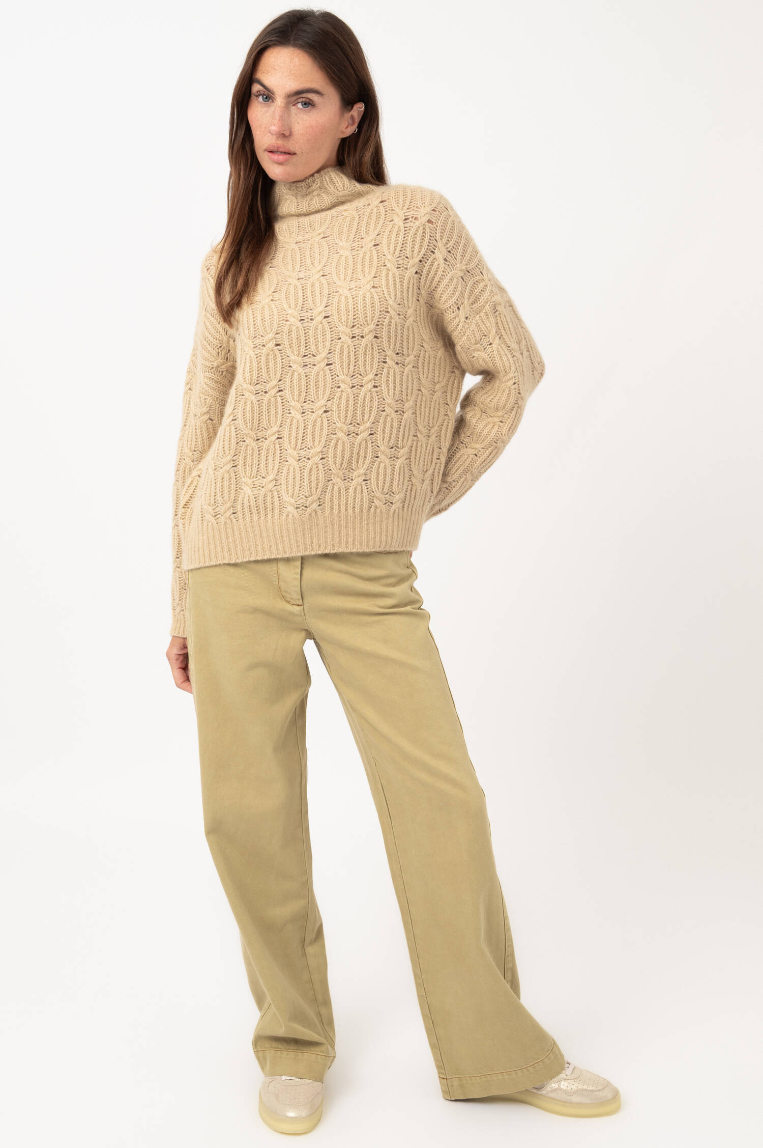 Cashmere-Mix-Zopfstrick-Pullover in Beige Cashmere-Mix-Zopfstrick-Pullover in Beige