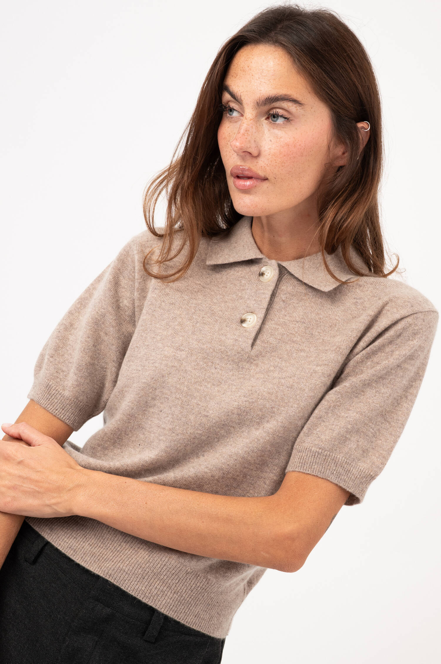 Cashmere-Polo-Pullover in Beige Cashmere-Polo-Pullover in Beige