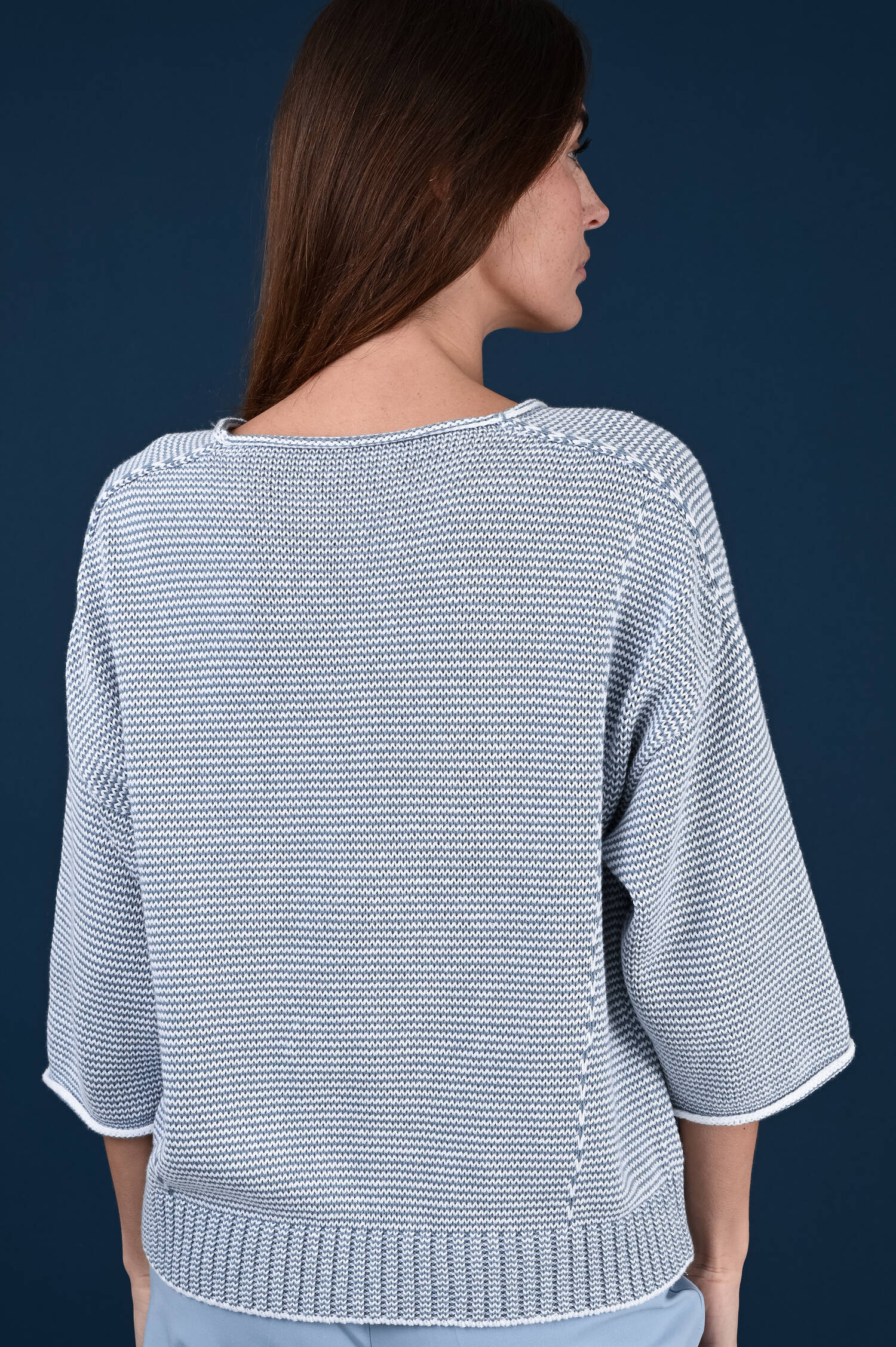 Gestreifter U-Boot Pullover in Blau/Weiß