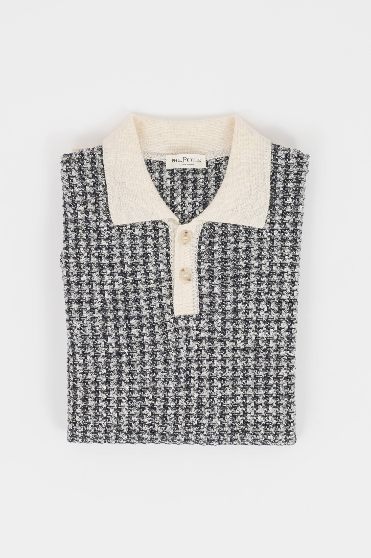 Strickpolo mit Waffel-Optik in Navy/Creme