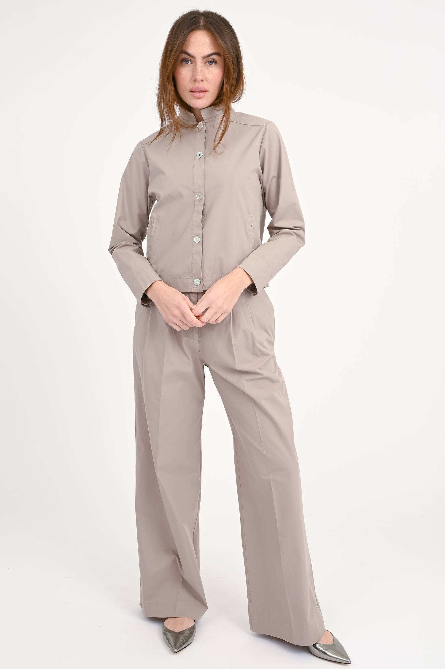 Wide-Leg Hose aus Baumwolle in Taupe Wide-Leg Hose aus Baumwolle in Taupe