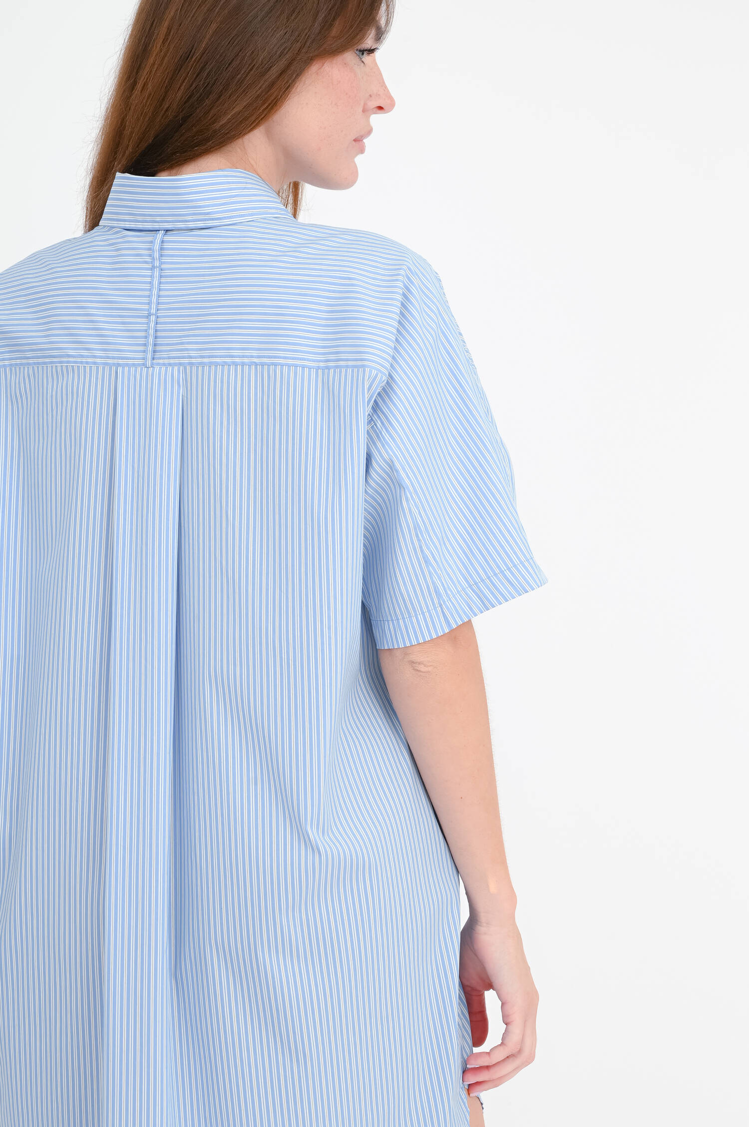 Shirtdress aus Baumwoll-Mix in Blau/Weiß gestreift