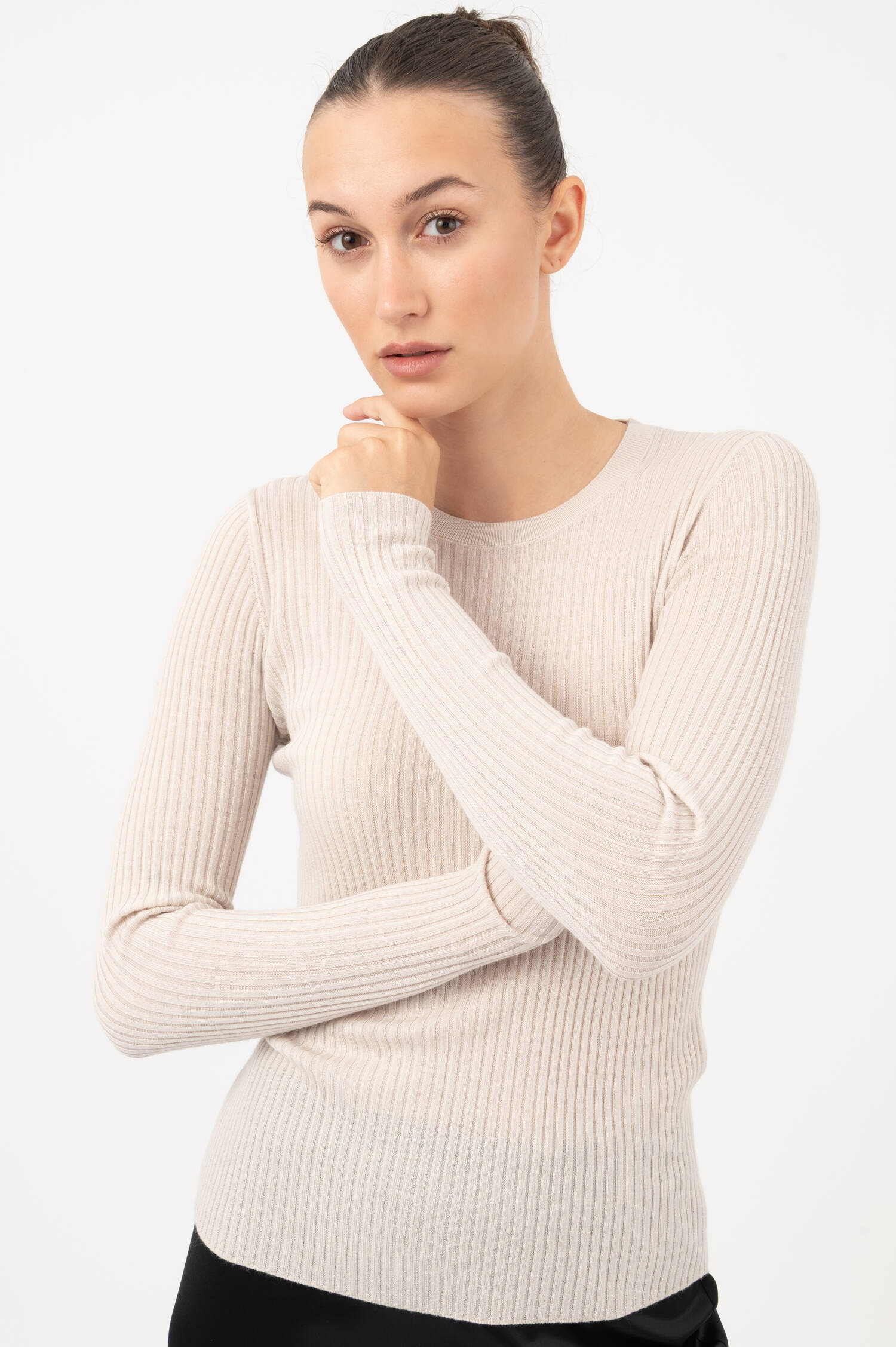 Rippstrick Langarm-Wollshirt CHIPUNA in Beige