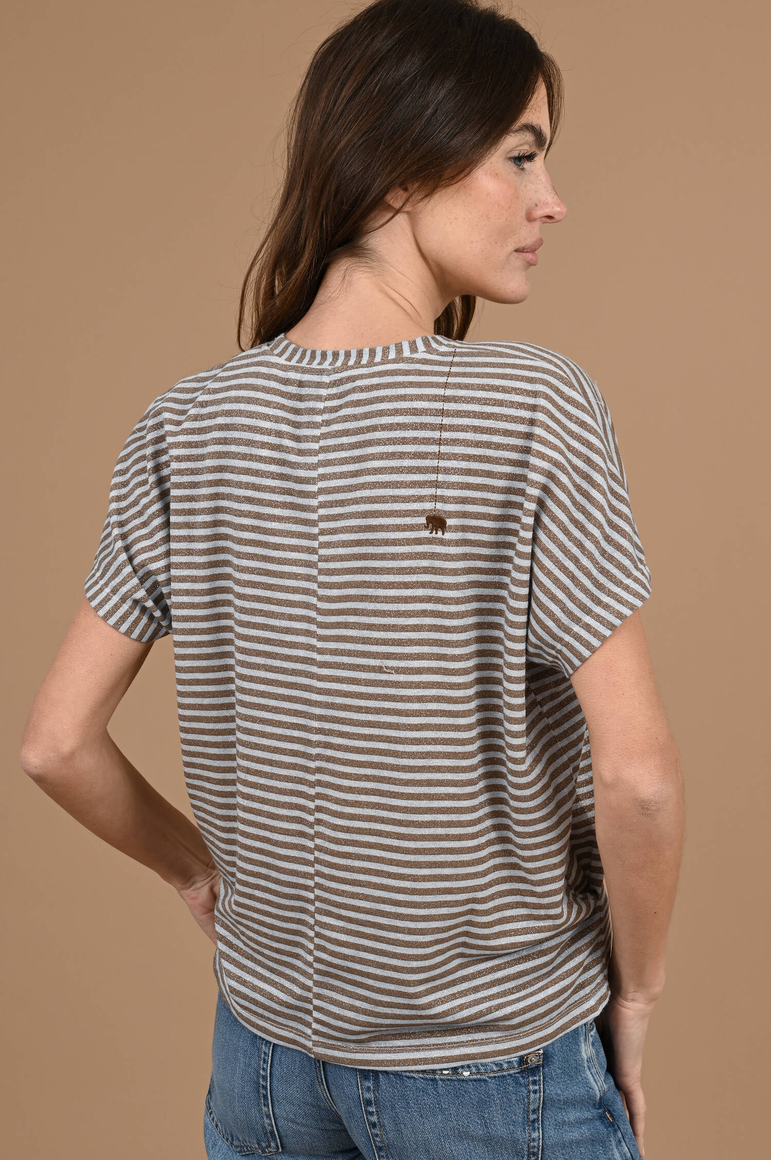 T-Shirt PAMAYU in Braun/Grau gestreift T-Shirt PAMAYU in Braun/Grau gestreift