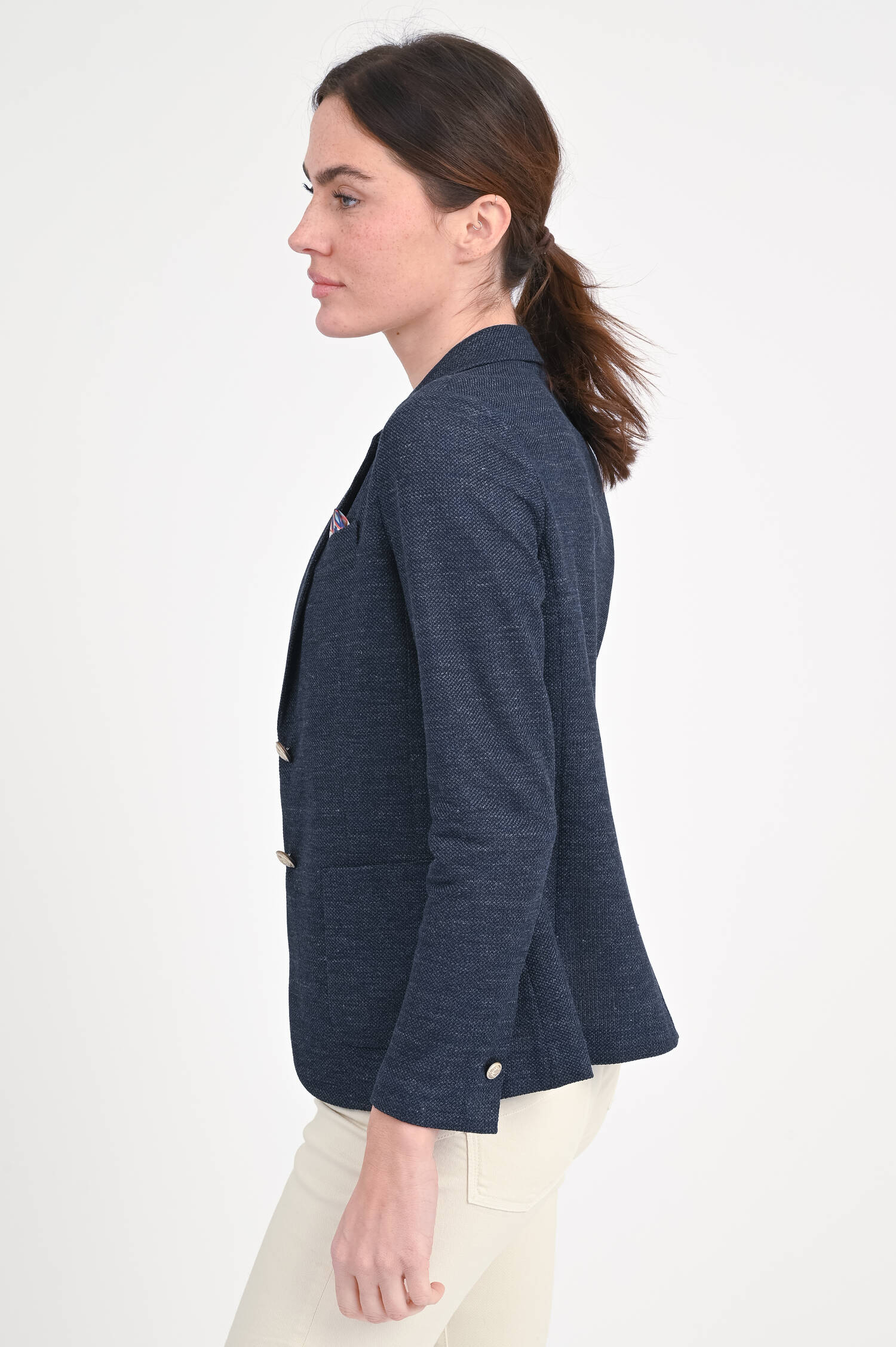 Einreihiger Leinen-Mix Blazer in Dunkelblau