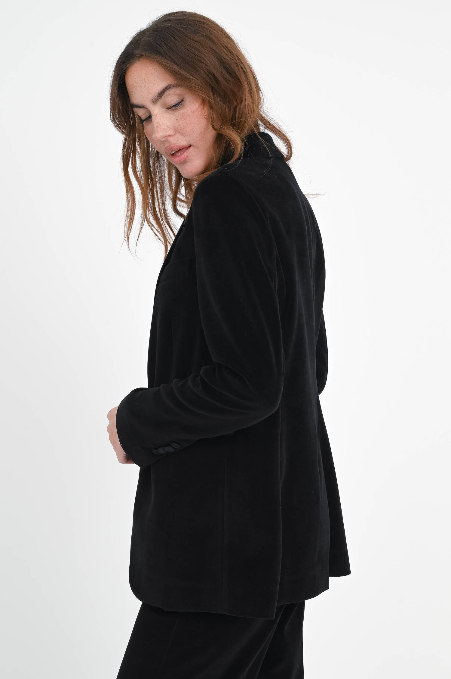 Samt-Blazer aus Baumwoll-Mix in Schwarz