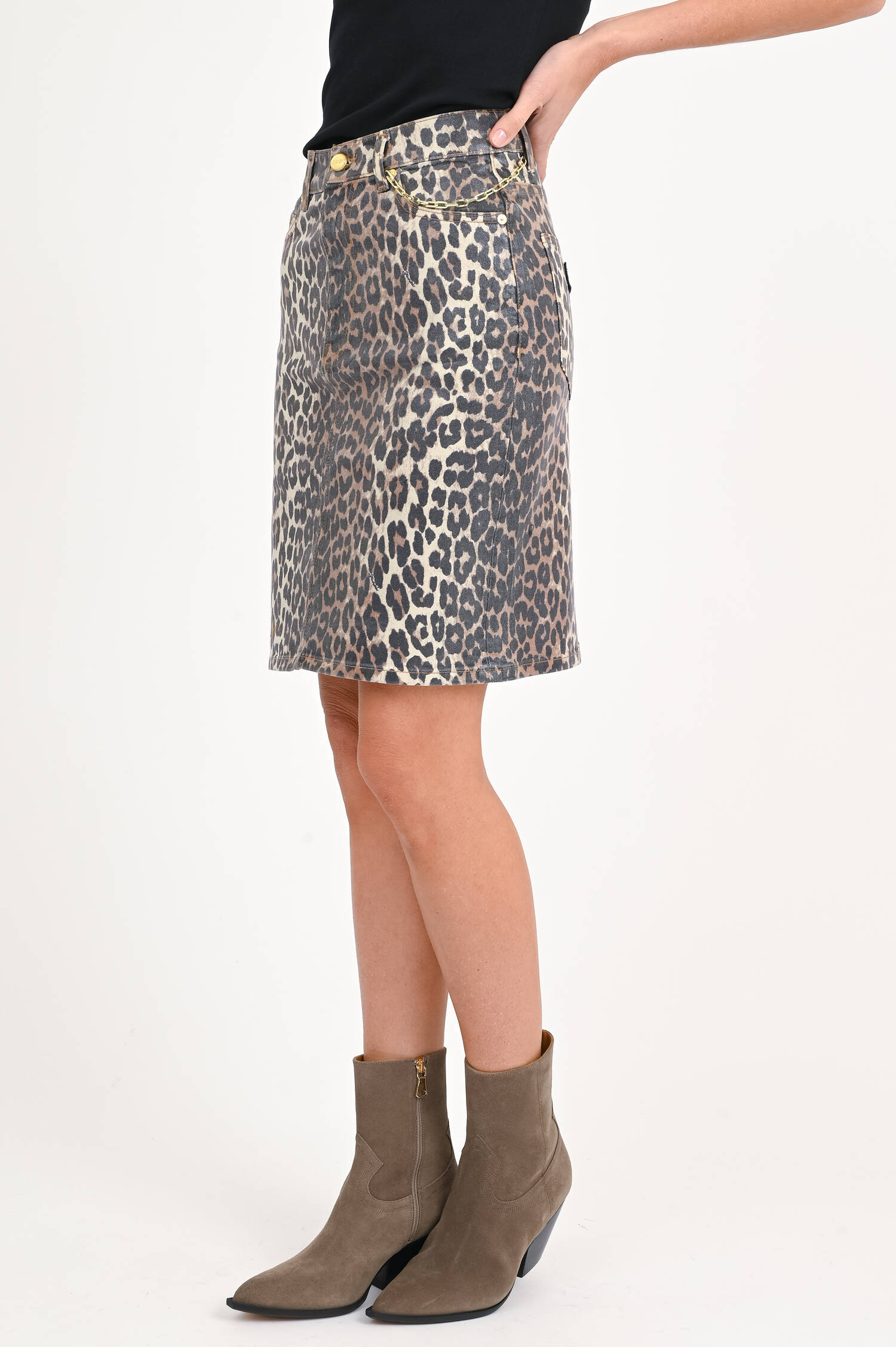 Jeansrock mit Animal-Print in Braun