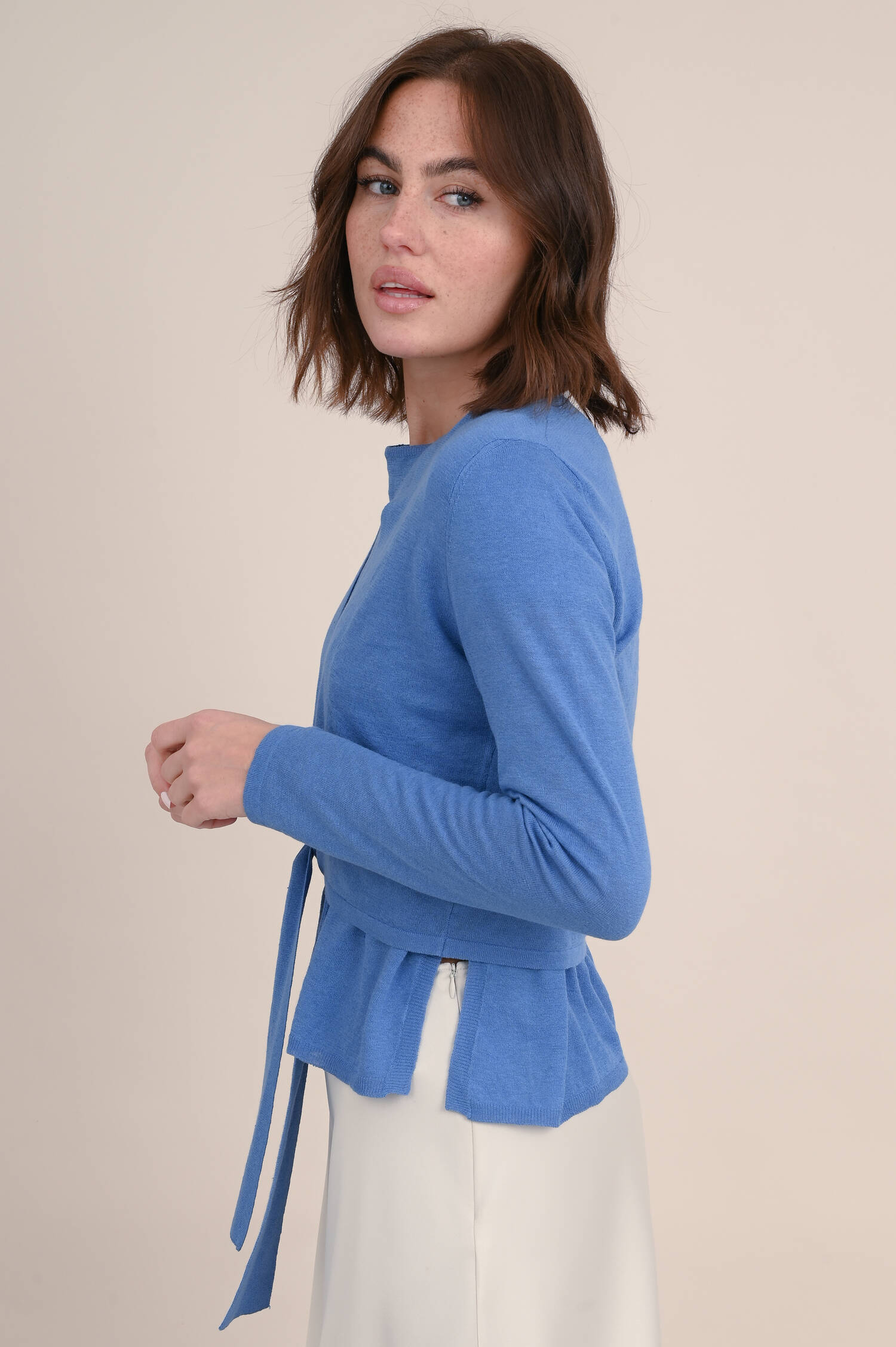 Wickelshirt aus Leinen-Baumwoll-Mix in Blau Wickelshirt aus Leinen-Baumwoll-Mix in Blau