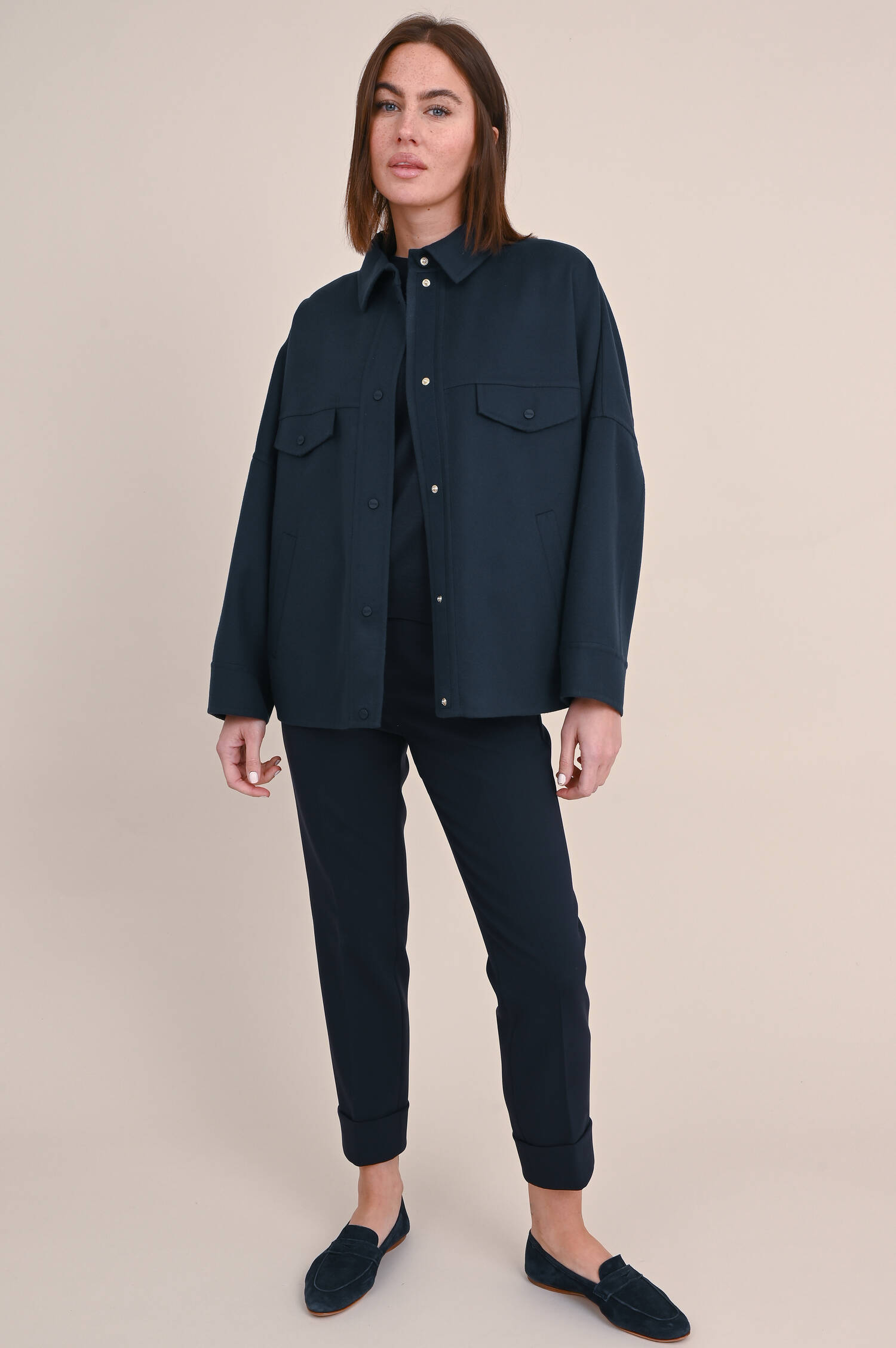 Hemdjacke aus Schurwolle in Navy