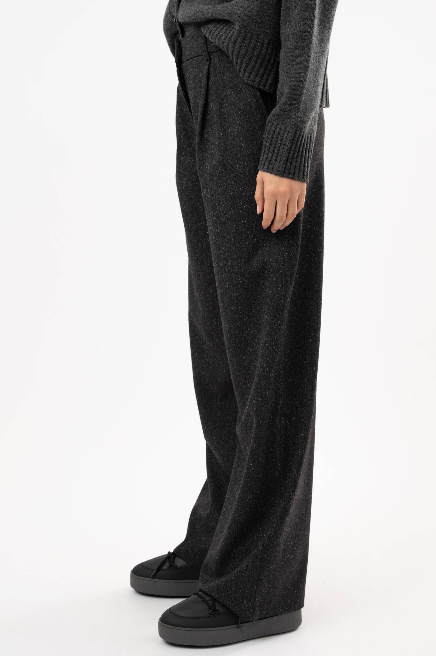 Tweed-Wide-Leg Bundfaltenhose ENOLA in Grau