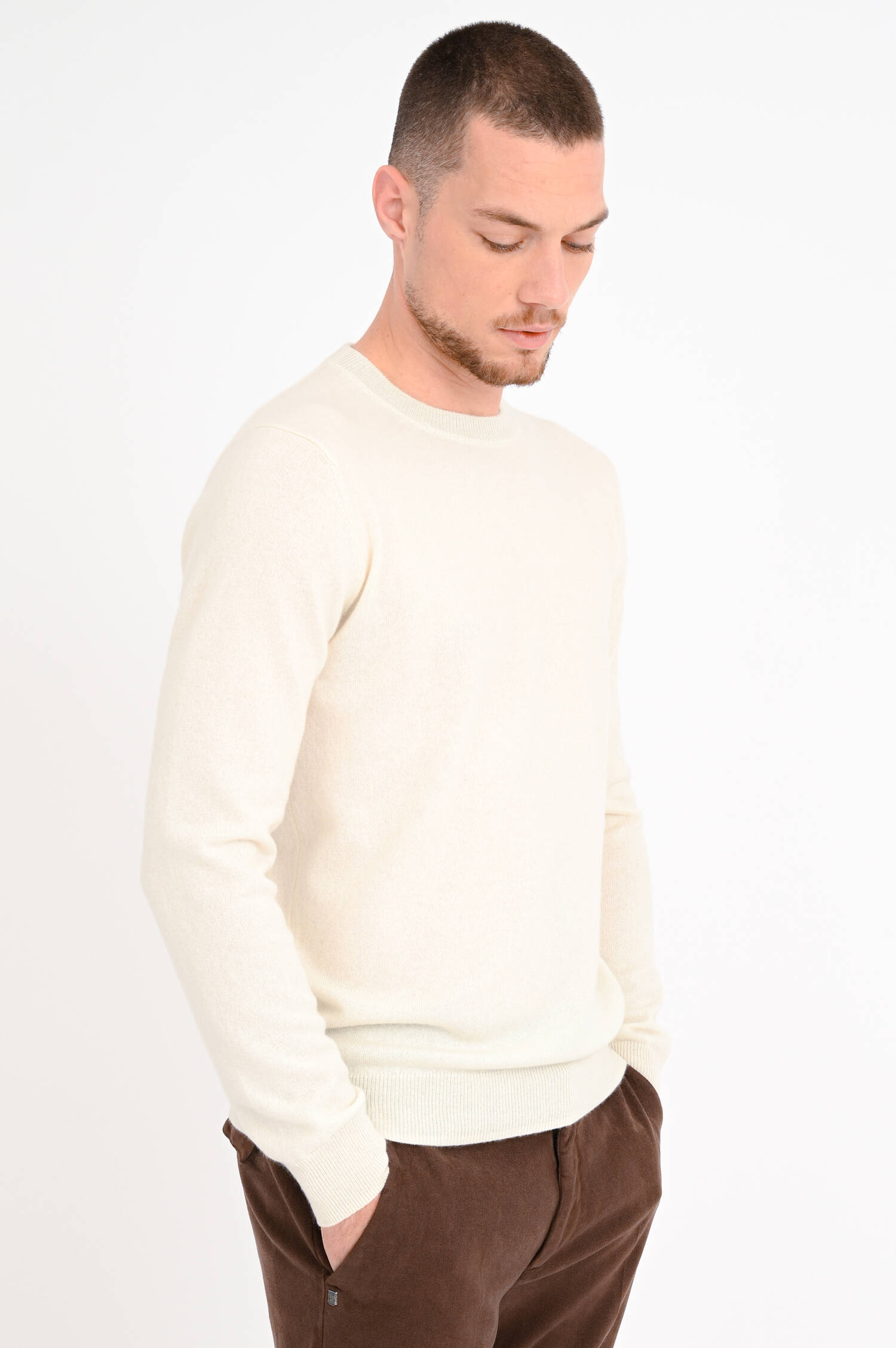 Rundhals-Pullover aus Cashmere in Creme