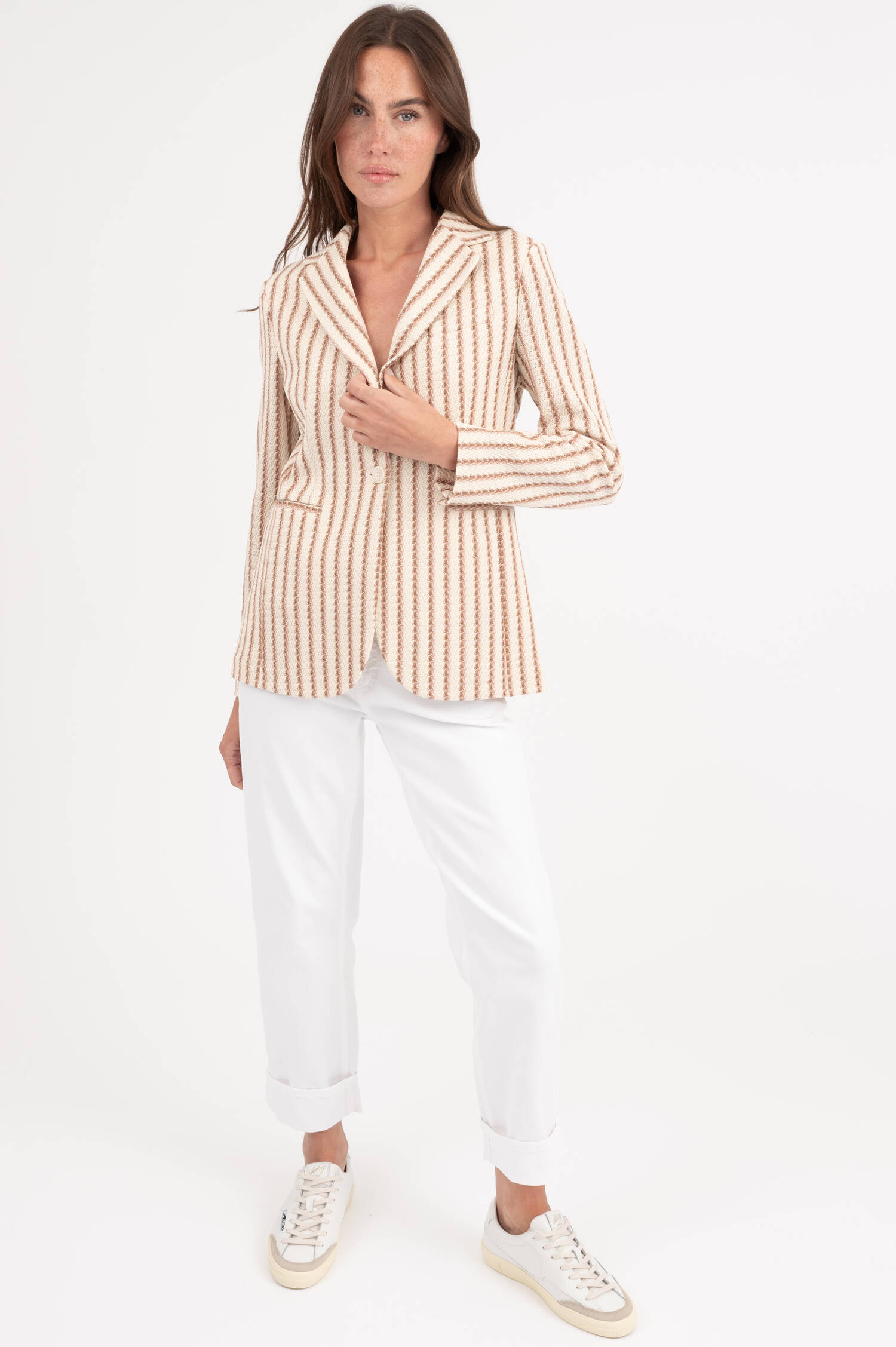 Slim Fit Blazer in Natur gestreift Slim Fit Blazer in Natur gestreift
