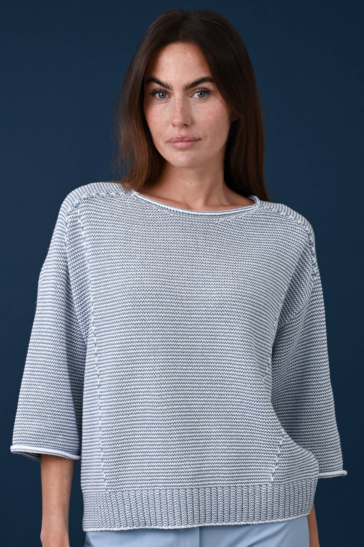 Gestreifter U-Boot Pullover in Blau/Weiß