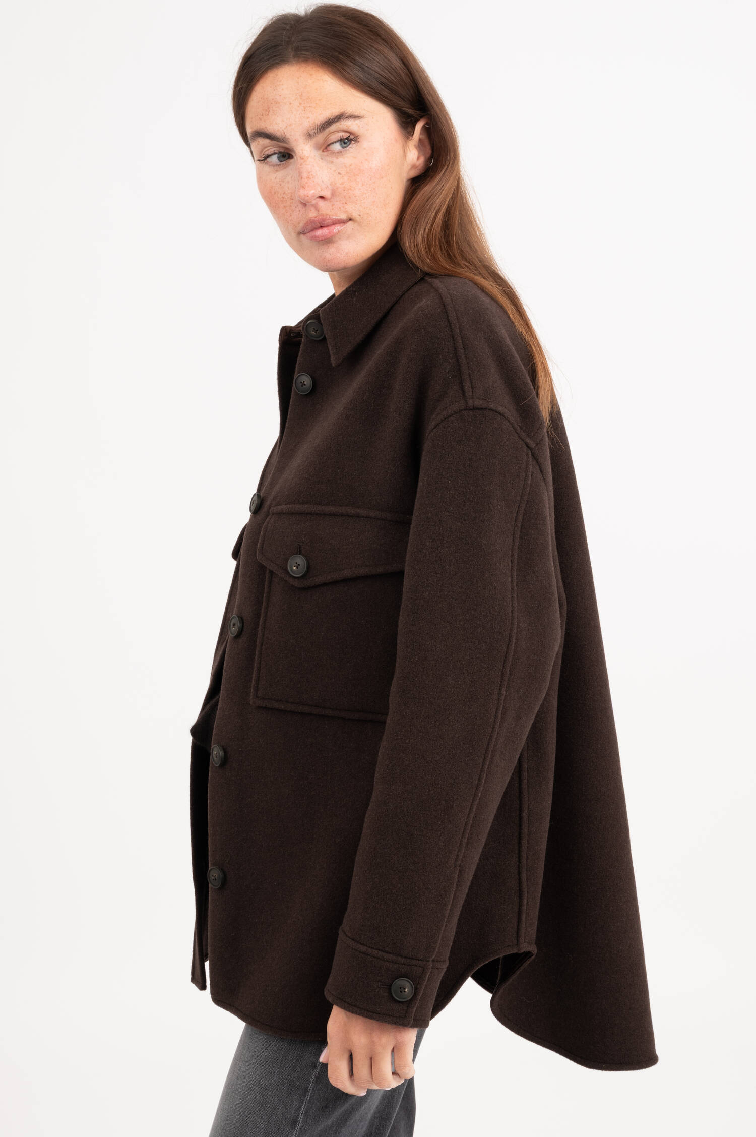 Hemdjacke aus Woll-Mix in Dunkelbraun