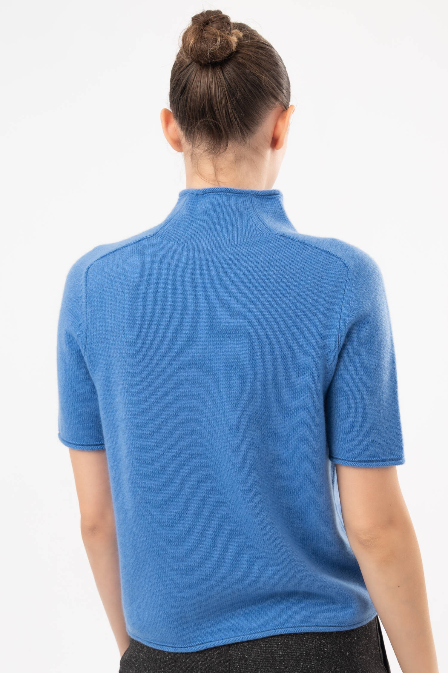 Cashmere-Kurzarm-Pullover in Blau