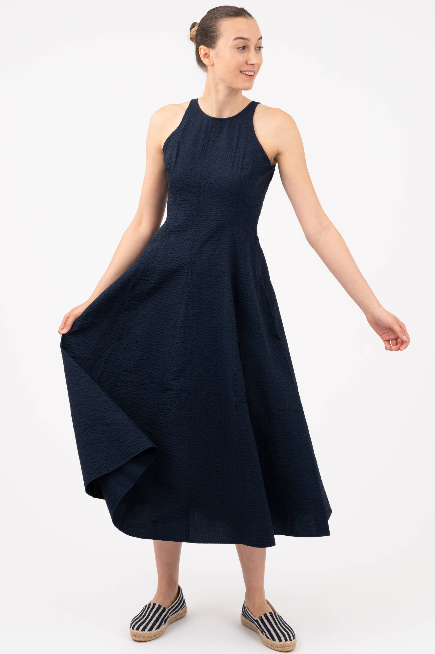 Seersucker Kleid in Navy
