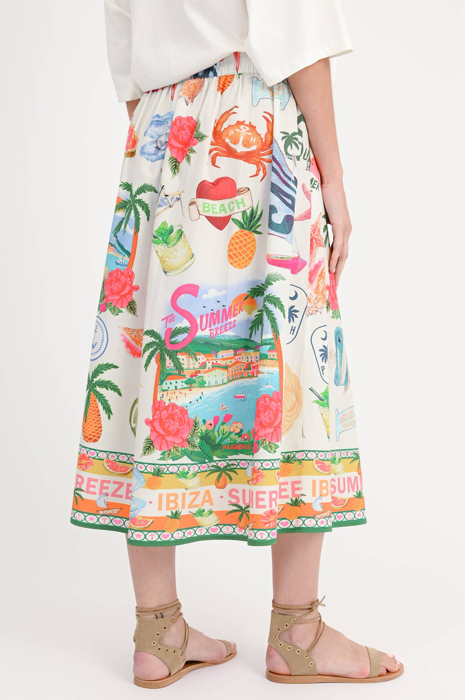 Gemusteter Midirock BREEZE in Weiß/Multicolor